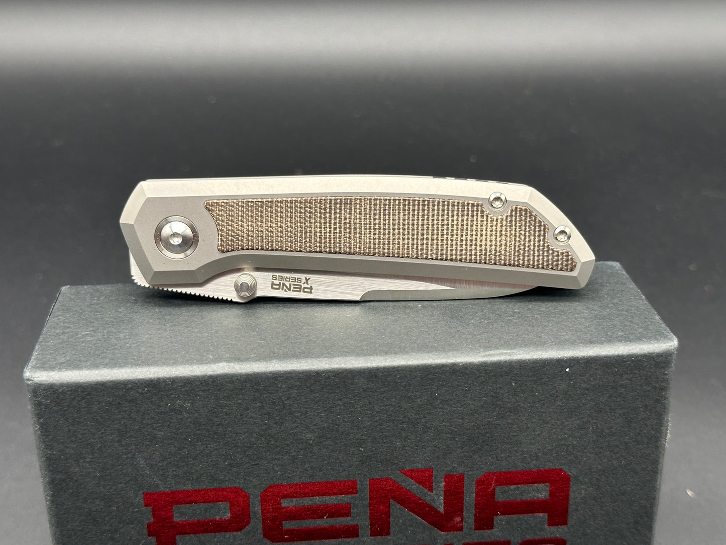 PENA X SERIES THUMBSTUD OLD MULA GREEN CANVAS MICARTA INLAY