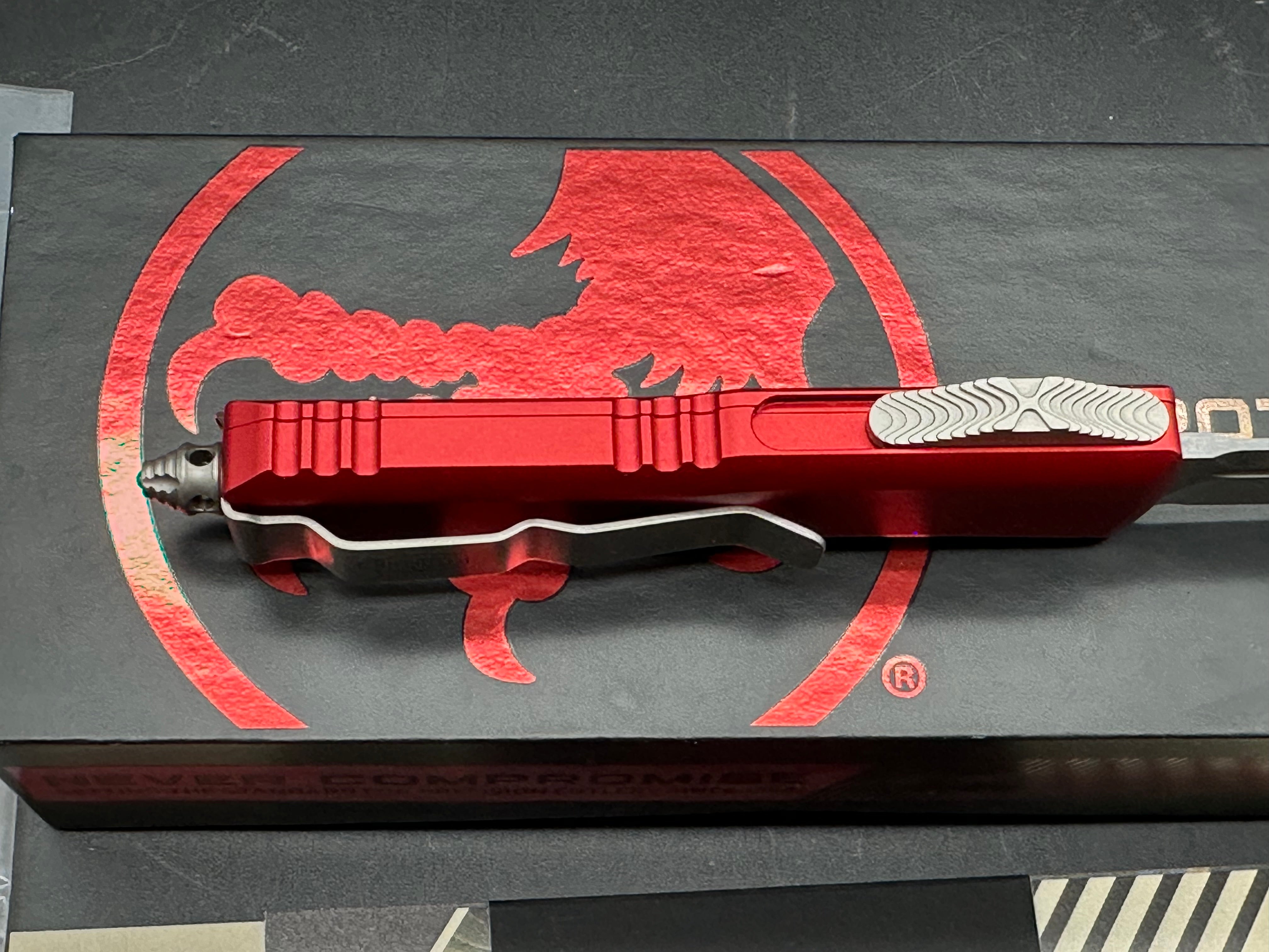 Microtech UTX-85 S/E OTF Automatic Knife Red (3.125" Stonewash) 231-10RD