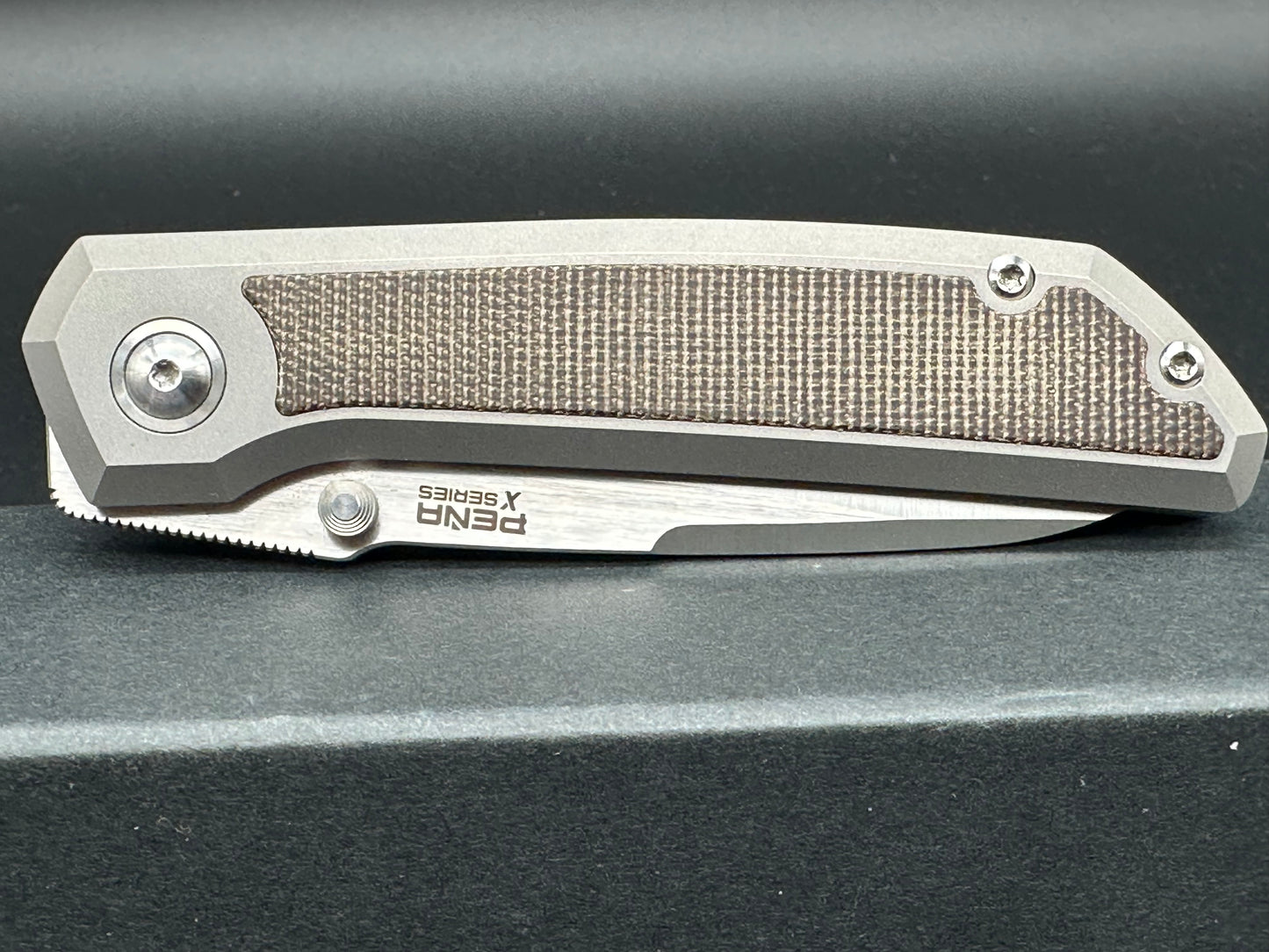 PENA X SERIES THUMBSTUD OLD MULA GREEN CANVAS MICARTA INLAY