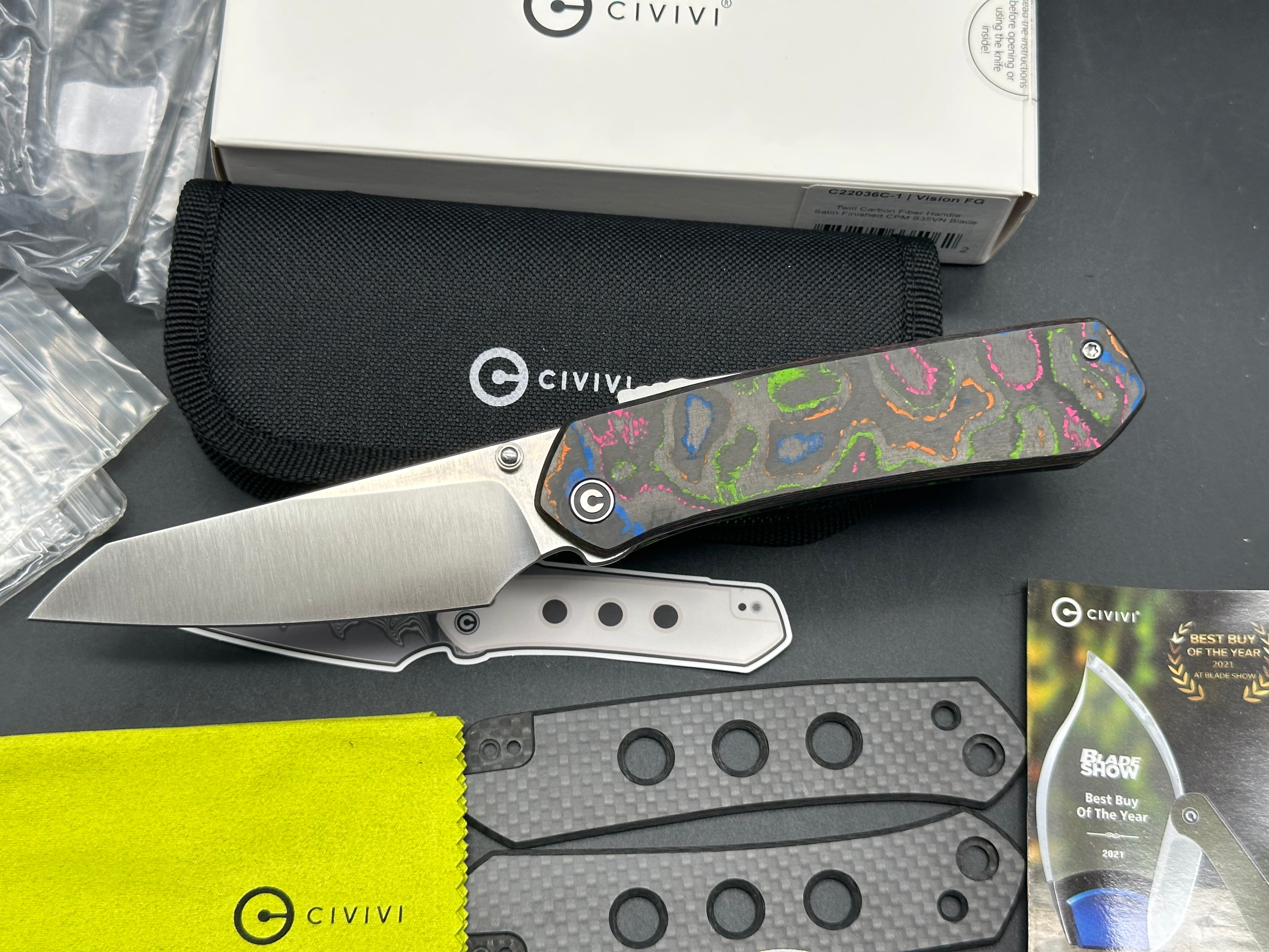 Civivi Vision FG - LNIB - Knifecenter exclusive in S35VN - custom 80's camo carbon scales & Skiff bearings