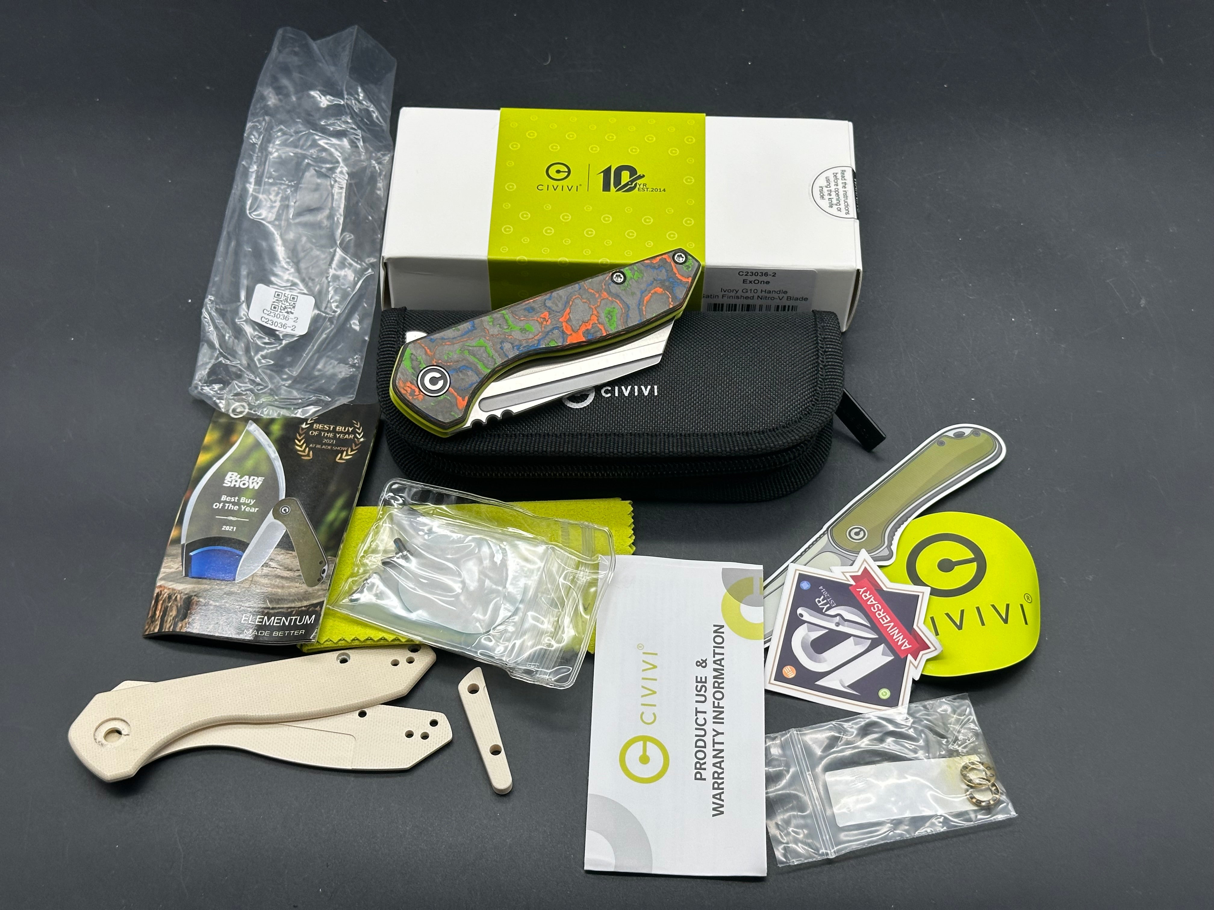 Civiv ExOne - LNIB - custom 80's camo carbon scales / Skiff bearings installed