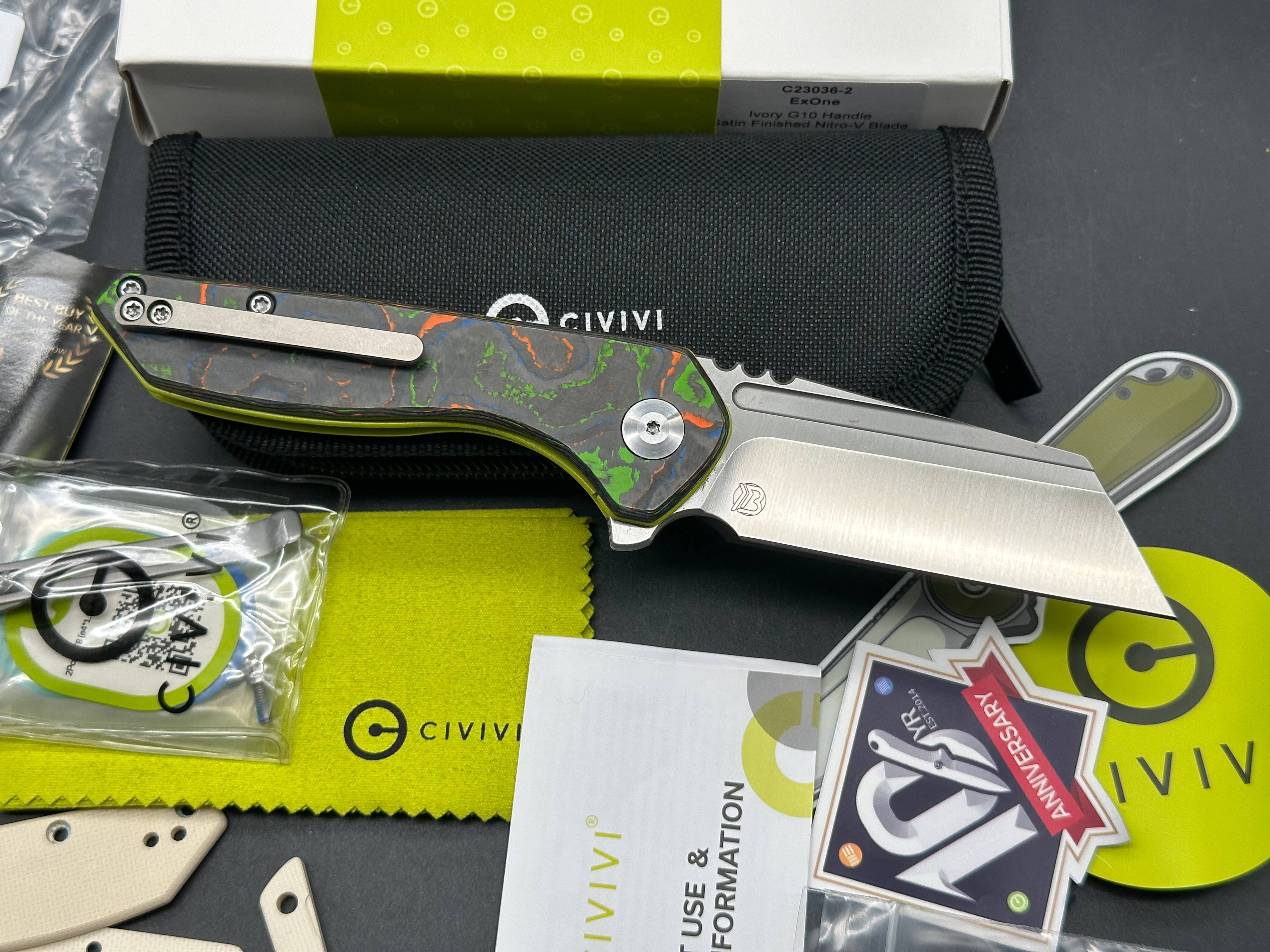 Civiv ExOne - LNIB - custom 80's camo carbon scales / Skiff bearings installed