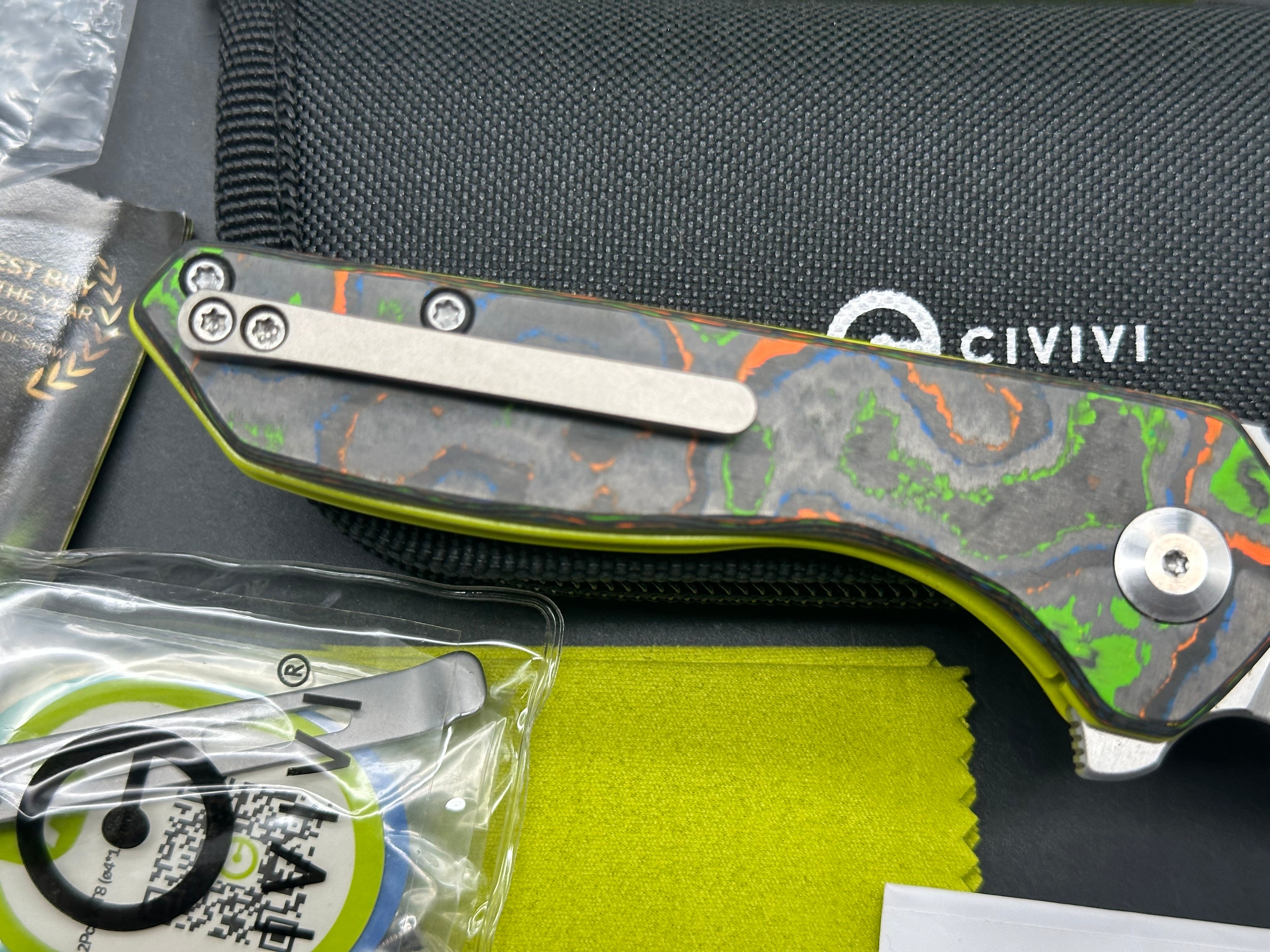 Civiv ExOne - LNIB - custom 80's camo carbon scales / Skiff bearings installed
