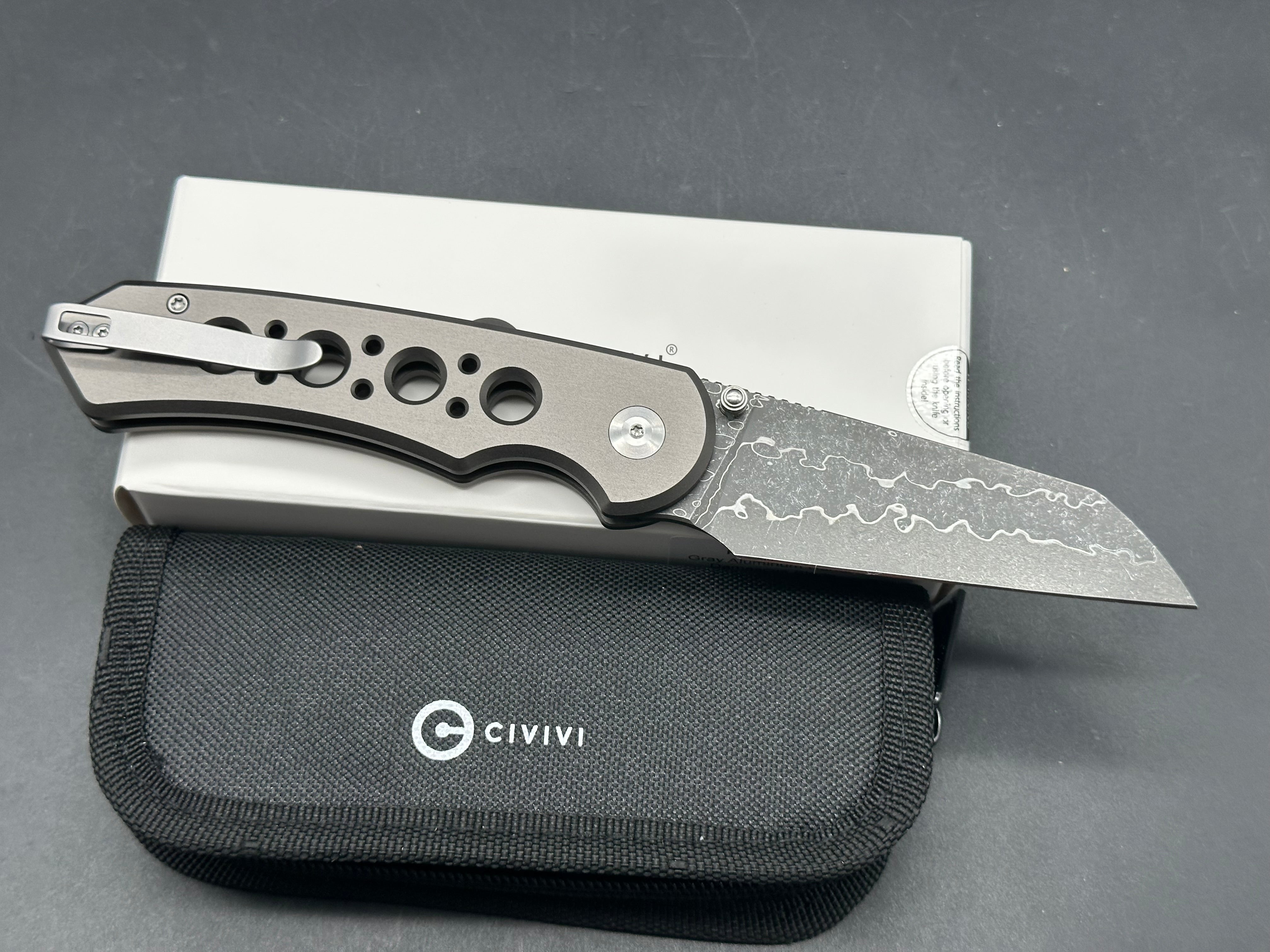 CIVIVI Pragma Prime Thumb Stud & Button Lock Knife Aluminum Handle (3.49" Damascus Blade)