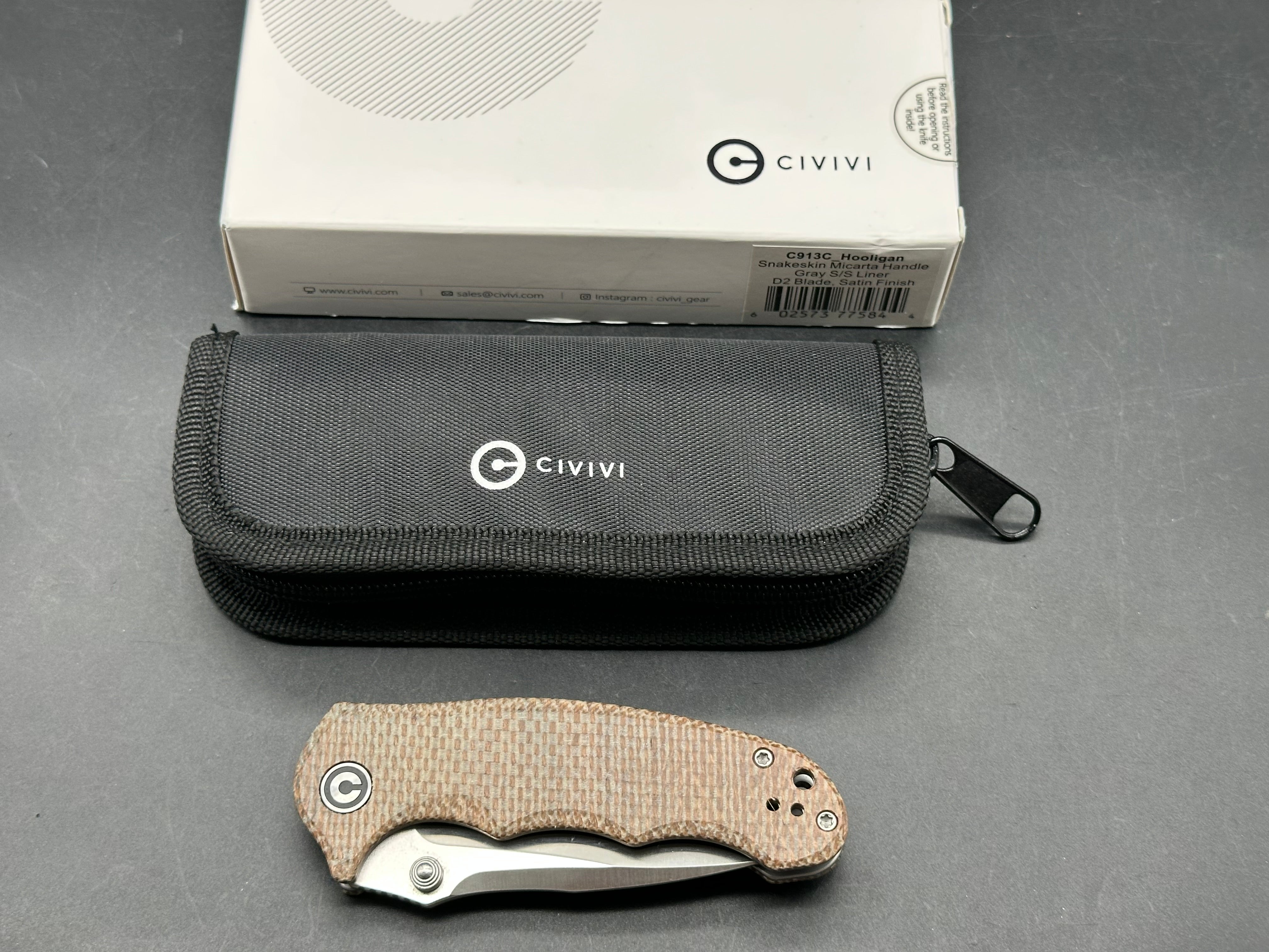 CIVIVI Hooligan Liner Lock Knife Snakeskin Micarta (2.98" Satin D2)