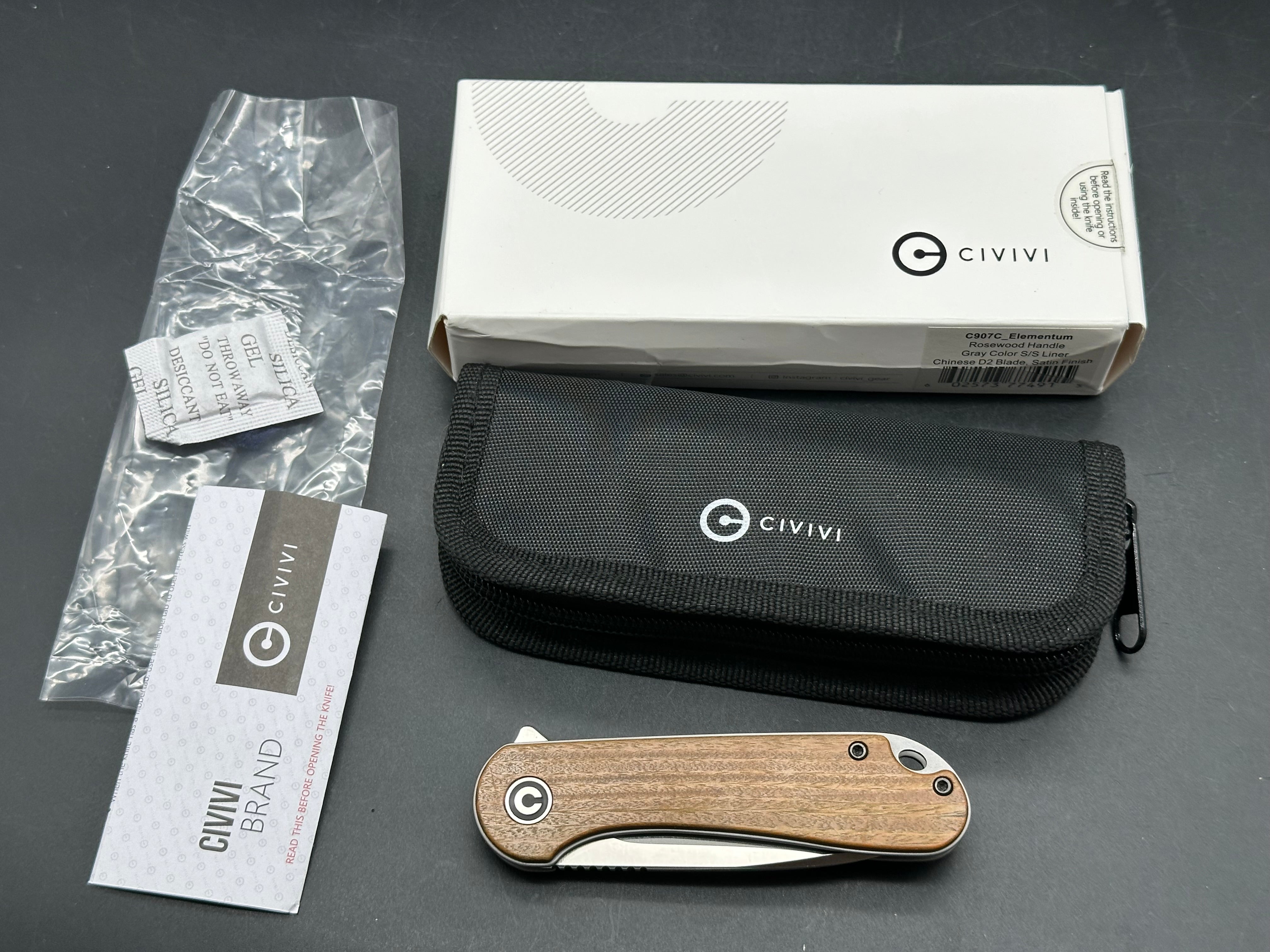 CIVIVI Elementum Liner Lock Knife Rosewood (2.9" Satin D2)