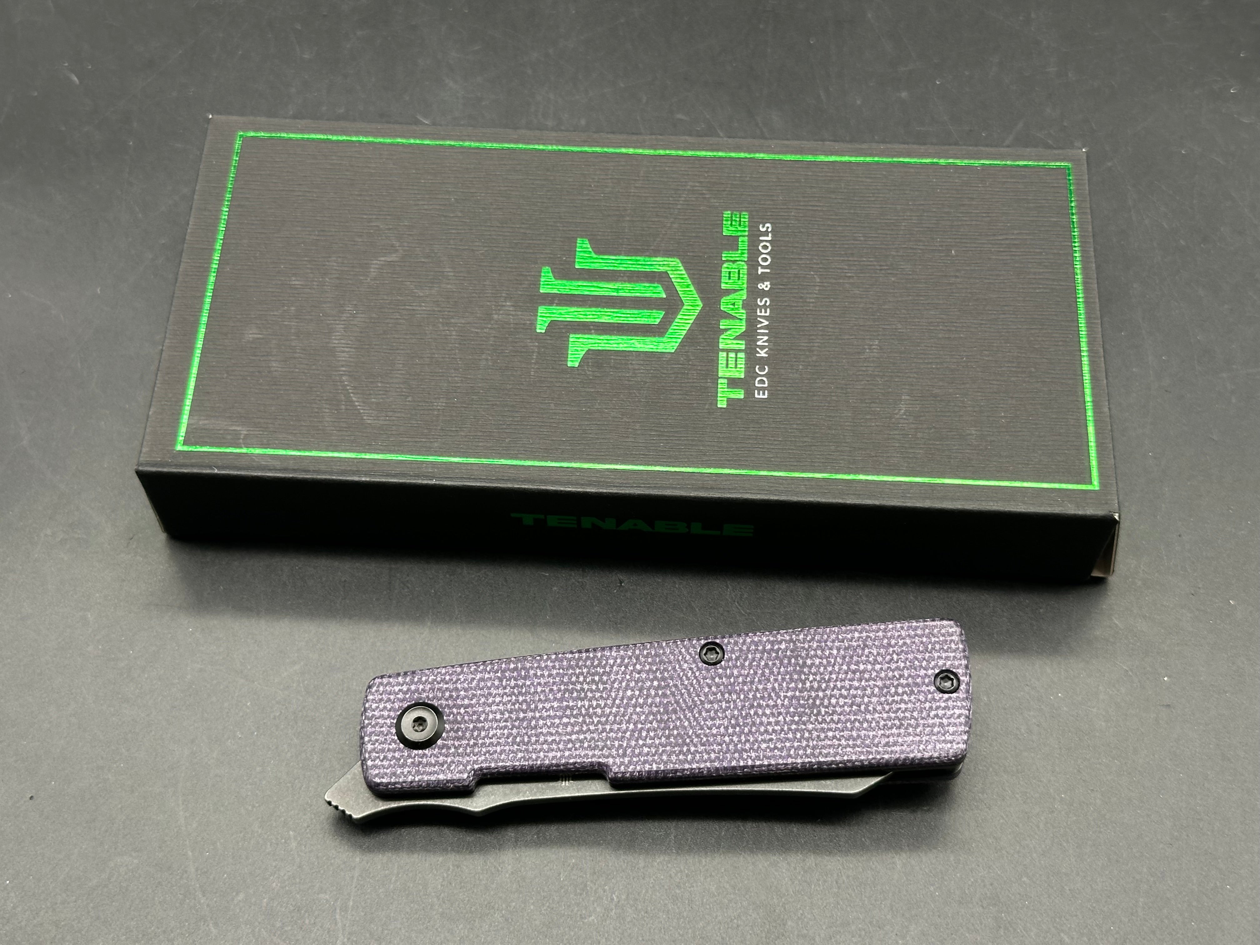 TENABLE HIGONOKAMI PURPLE MICARTA HANDLE D2 REVERSE TANTO PLAIN EDGE