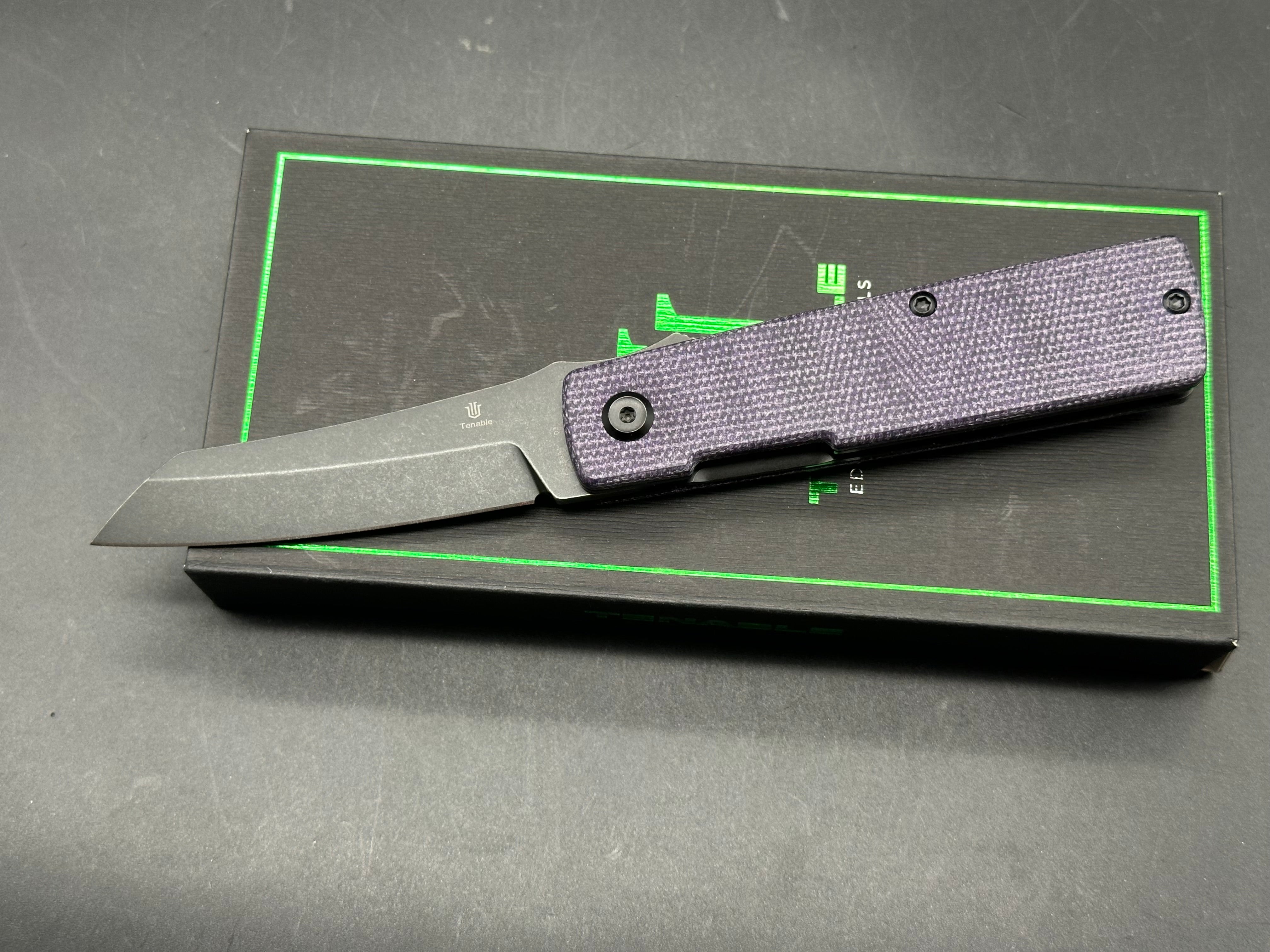 TENABLE HIGONOKAMI PURPLE MICARTA HANDLE D2 REVERSE TANTO PLAIN EDGE
