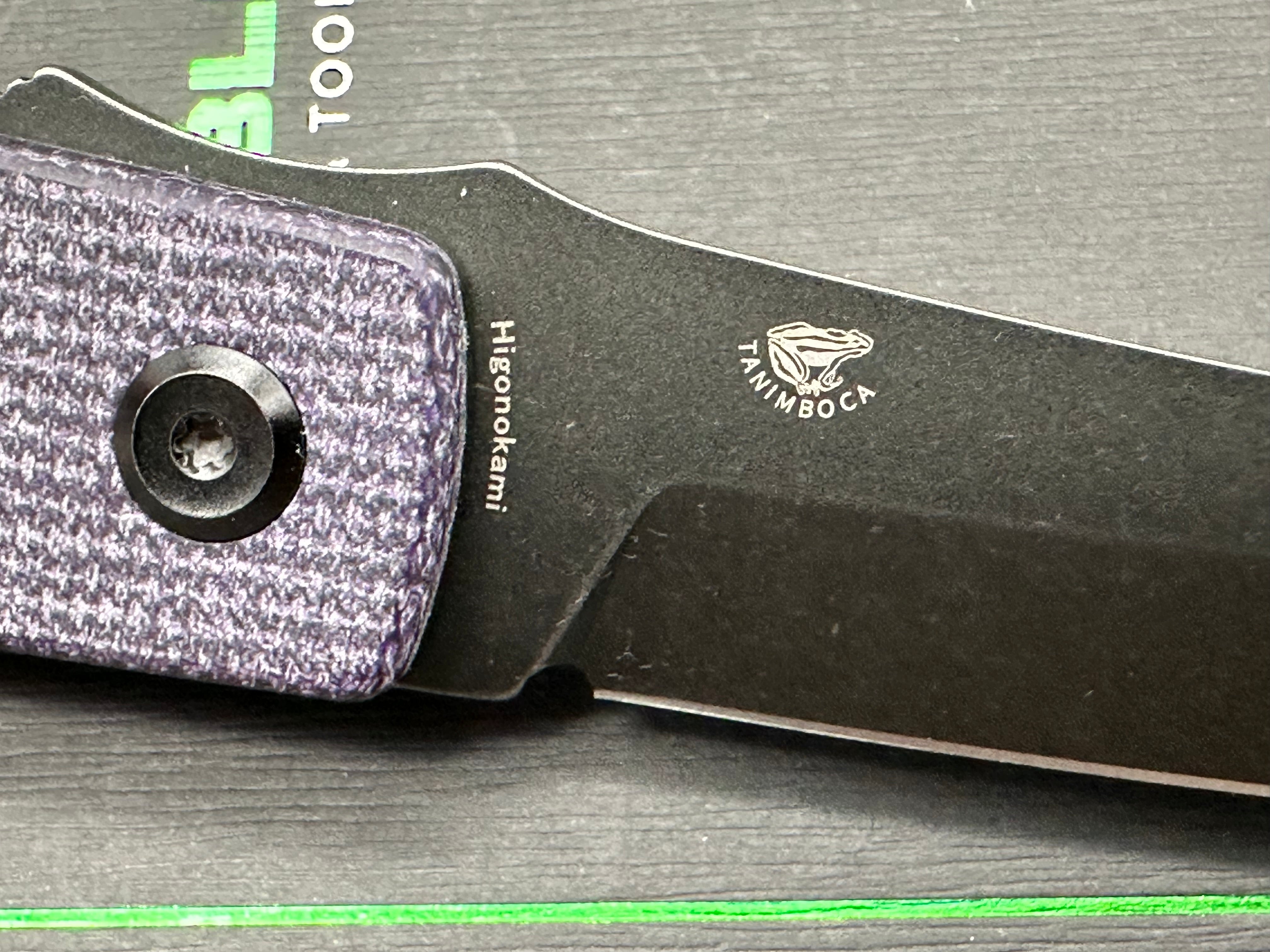 TENABLE HIGONOKAMI PURPLE MICARTA HANDLE D2 REVERSE TANTO PLAIN EDGE