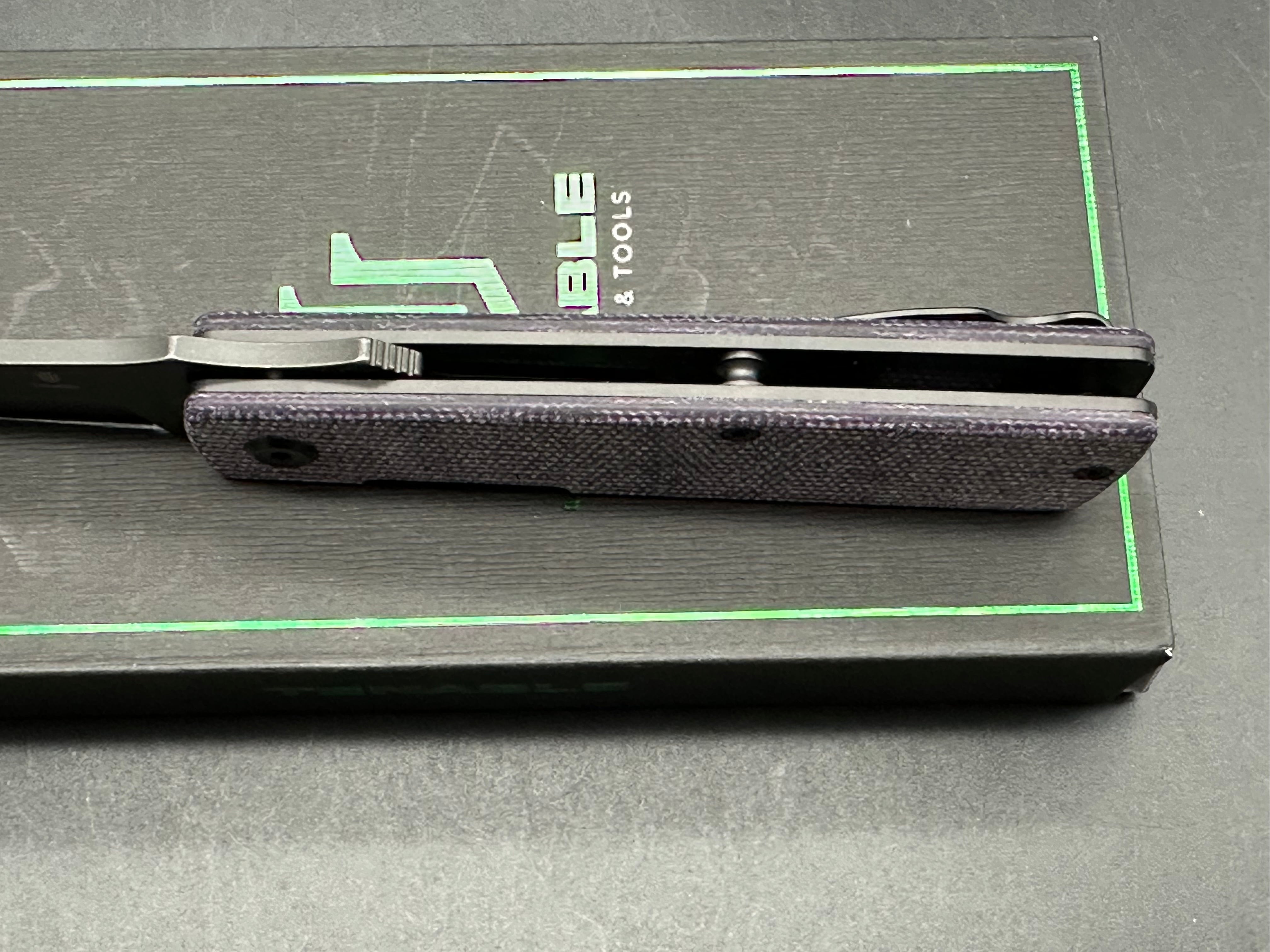 TENABLE HIGONOKAMI PURPLE MICARTA HANDLE D2 REVERSE TANTO PLAIN EDGE