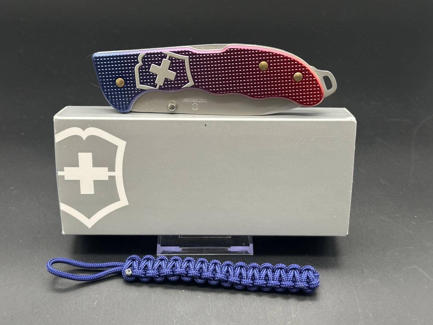 Victorinox Evoke Lockback Knife Blue/Red Alox (3.875" Bead Blast)