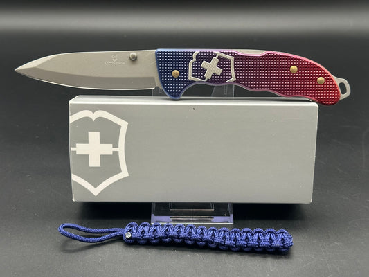 Victorinox Evoke Lockback Knife Blue/Red Alox (3.875" Bead Blast)