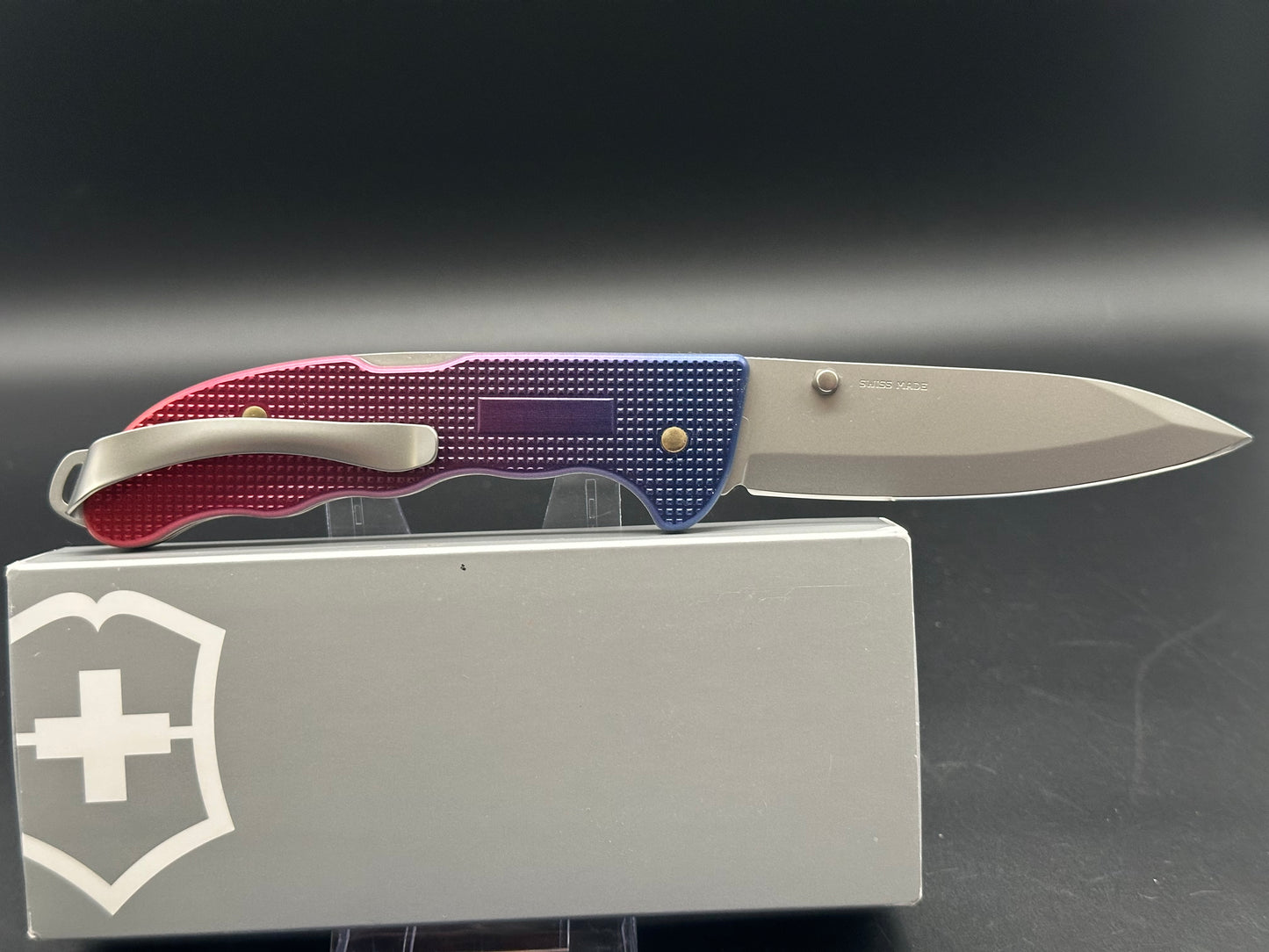 Victorinox Evoke Lockback Knife Blue/Red Alox (3.875" Bead Blast)