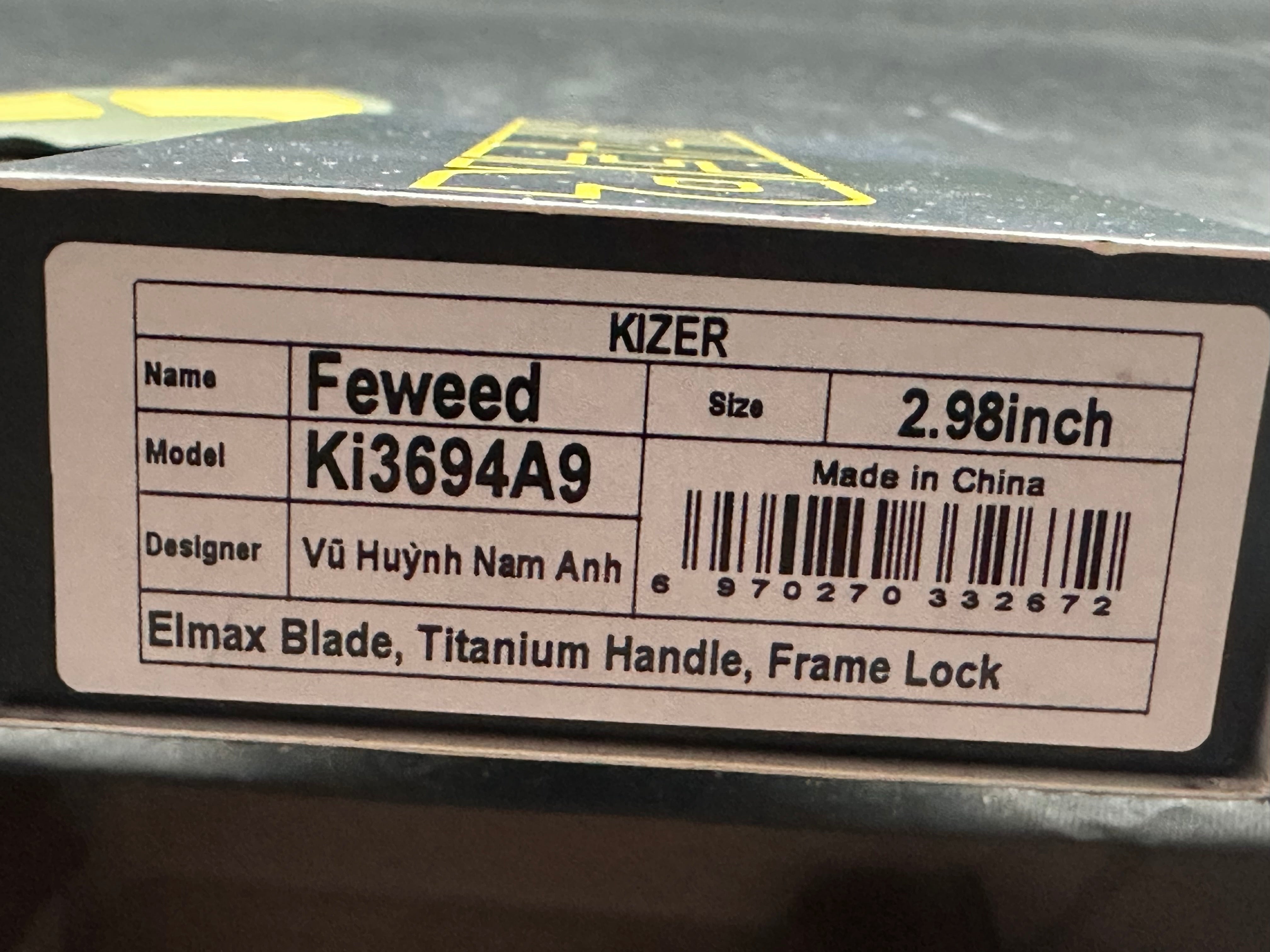 Kizer Feweed Cerakote titanium and Elmax blade