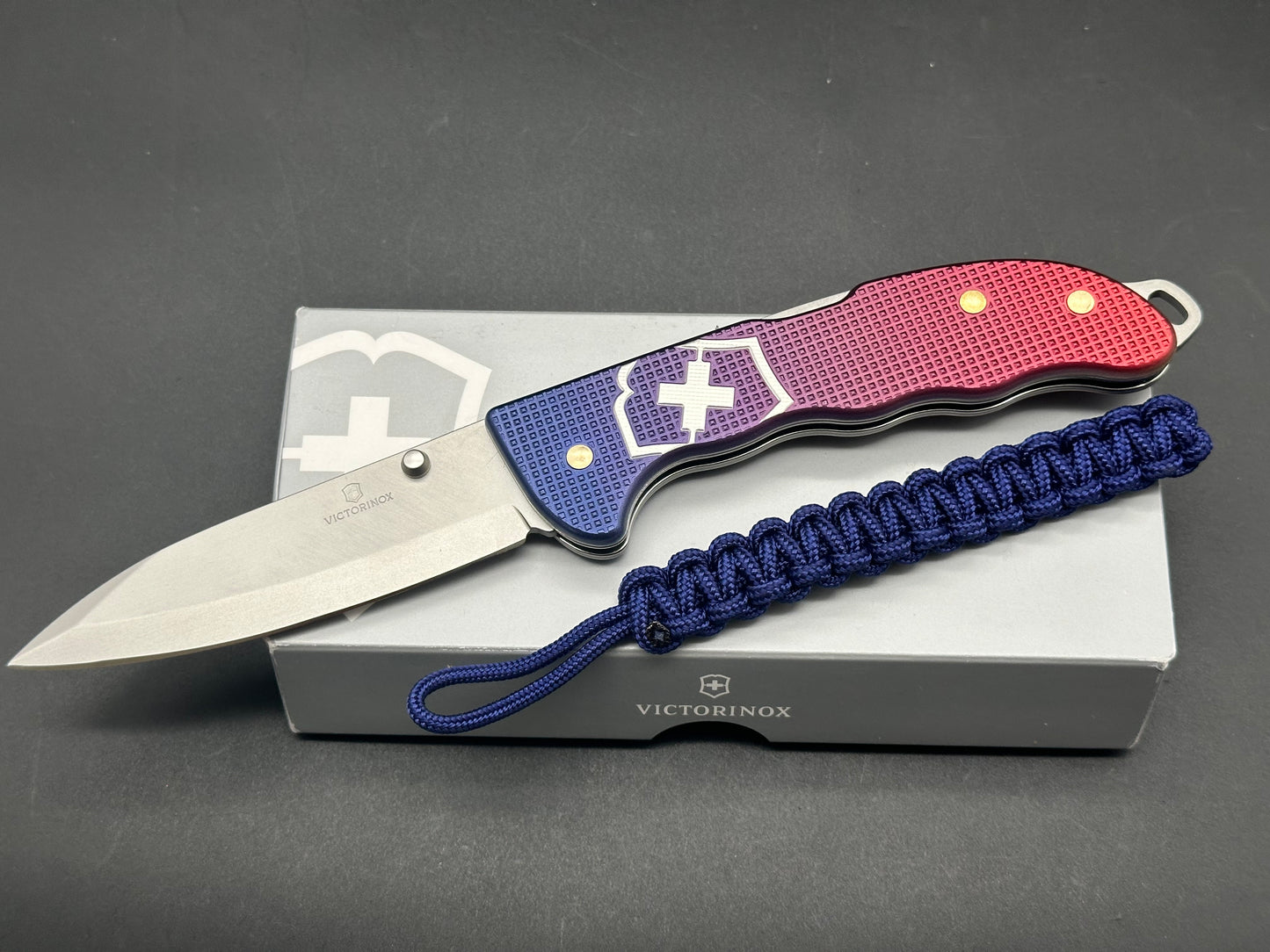 Victorinox Evoke Lockback Knife Blue/Red Alox (3.875" Bead Blast)