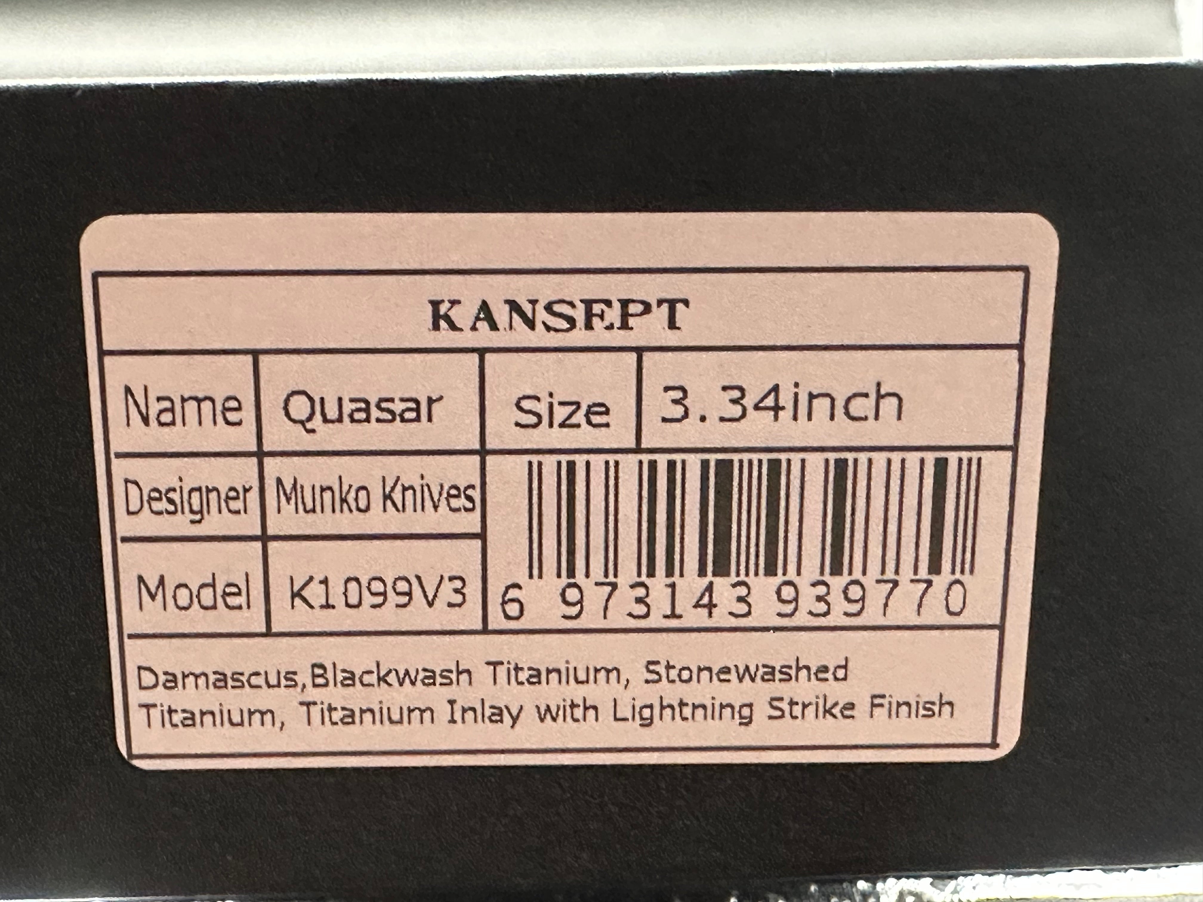 KANSPET QUASAR FOLDING KNIFE LIGHTNING STRIKE TITANIUM HANDLE DAMASCUS PLAIN EDGE