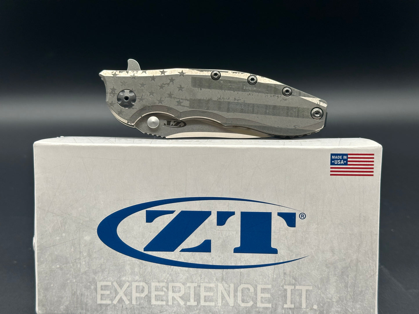 Zero Tolerance ZT0562ti Custom Ano Stars n Stripes (We the People) on the blade