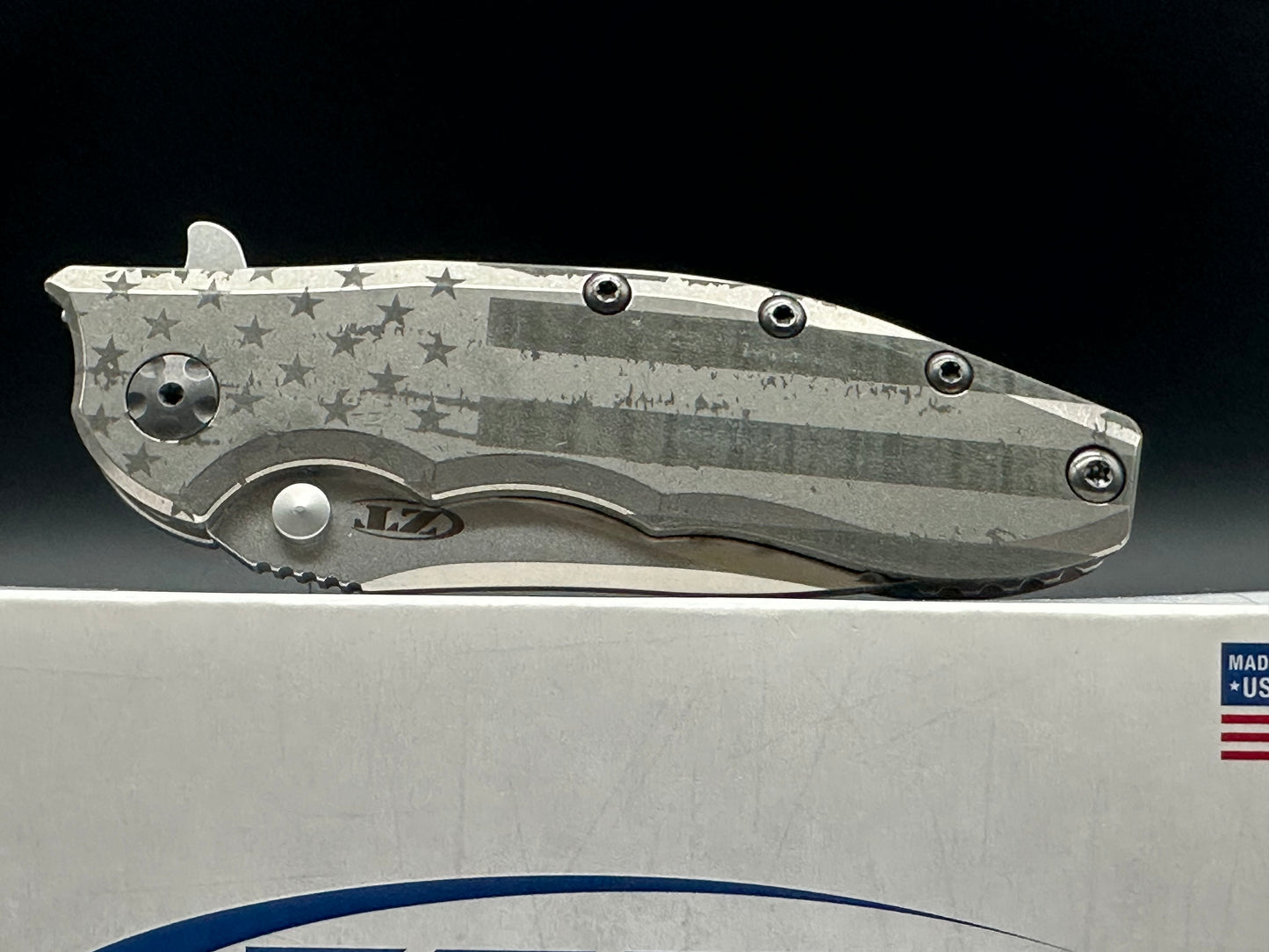 Zero Tolerance ZT0562ti Custom Ano Stars n Stripes (We the People) on the blade