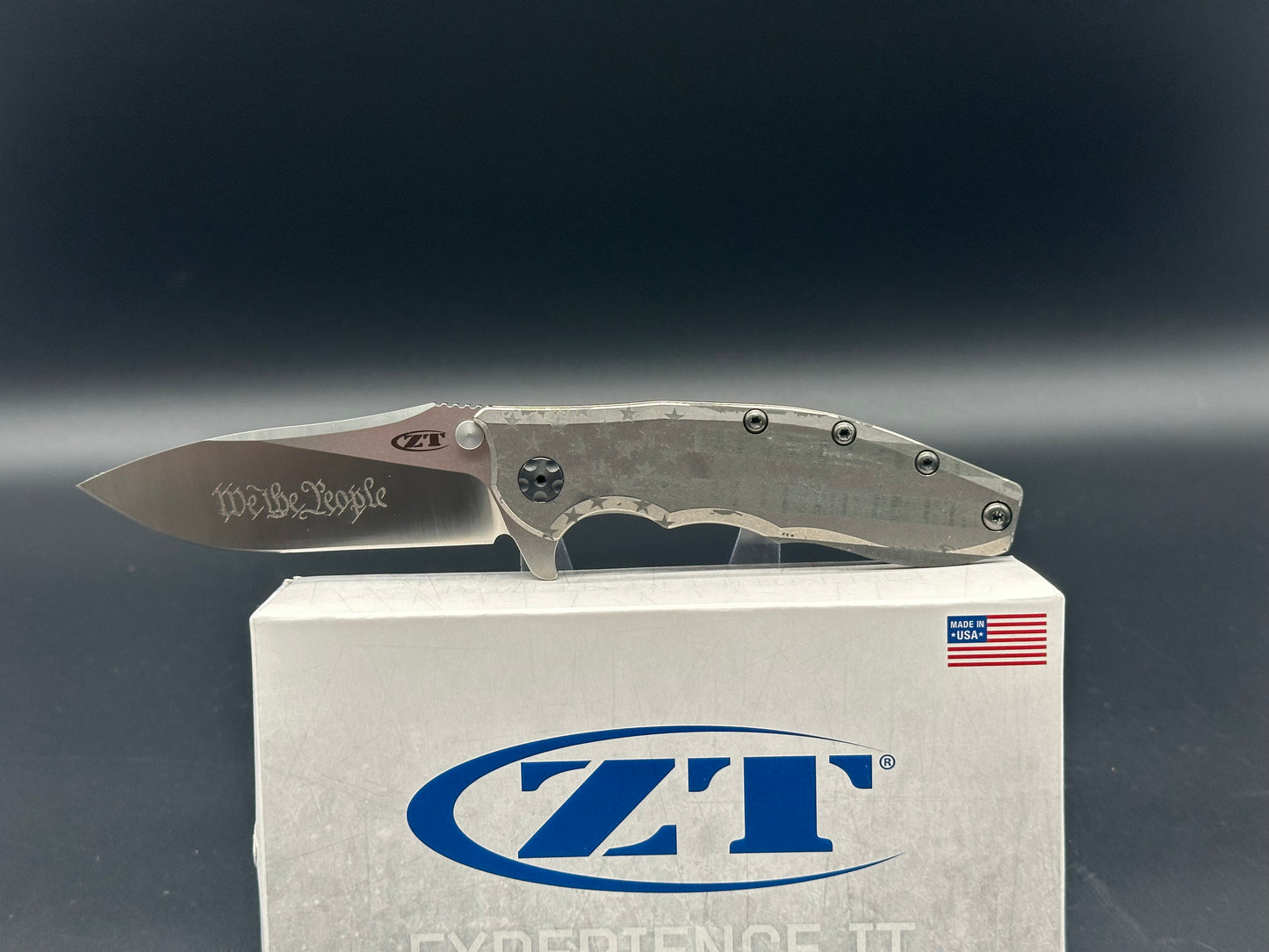 Zero Tolerance ZT0562ti Custom Ano Stars n Stripes (We the People) on the blade