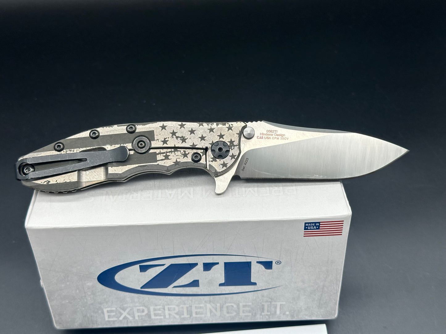 Zero Tolerance ZT0562ti Custom Ano Stars n Stripes (We the People) on the blade