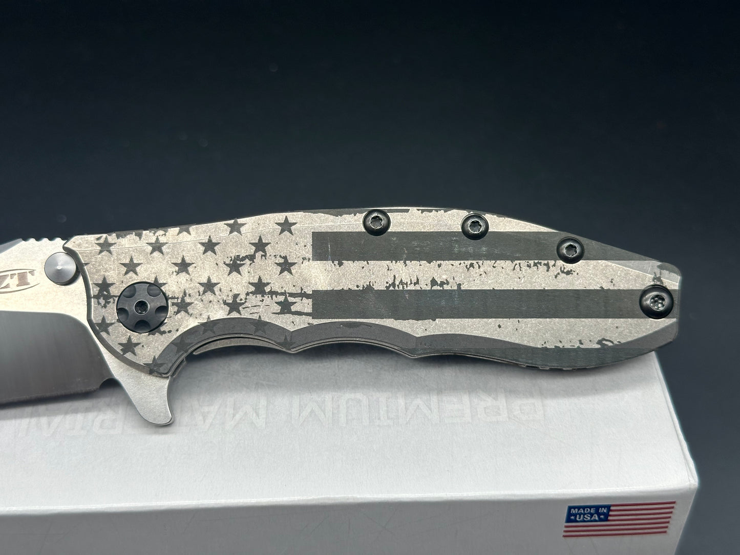 Zero Tolerance ZT0562ti Custom Ano Stars n Stripes (We the People) on the blade