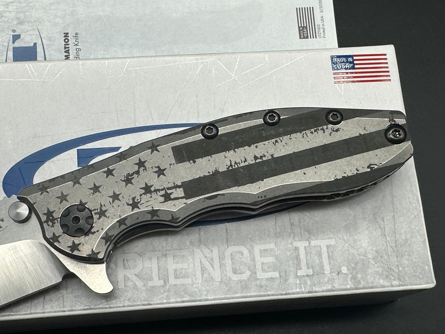 Zero Tolerance ZT0562ti Custom Ano Stars n Stripes (We the People) on the blade