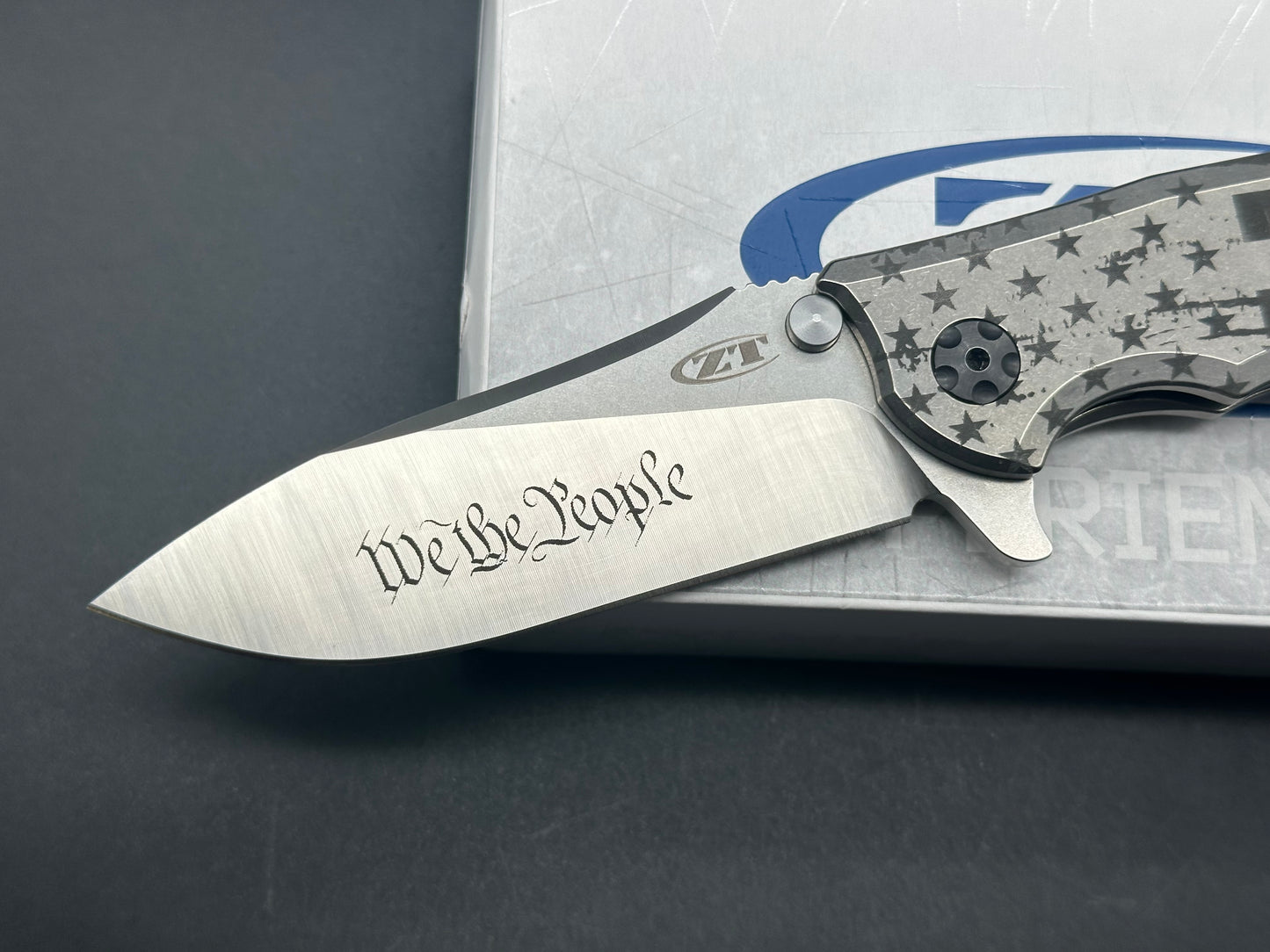 Zero Tolerance ZT0562ti Custom Ano Stars n Stripes (We the People) on the blade