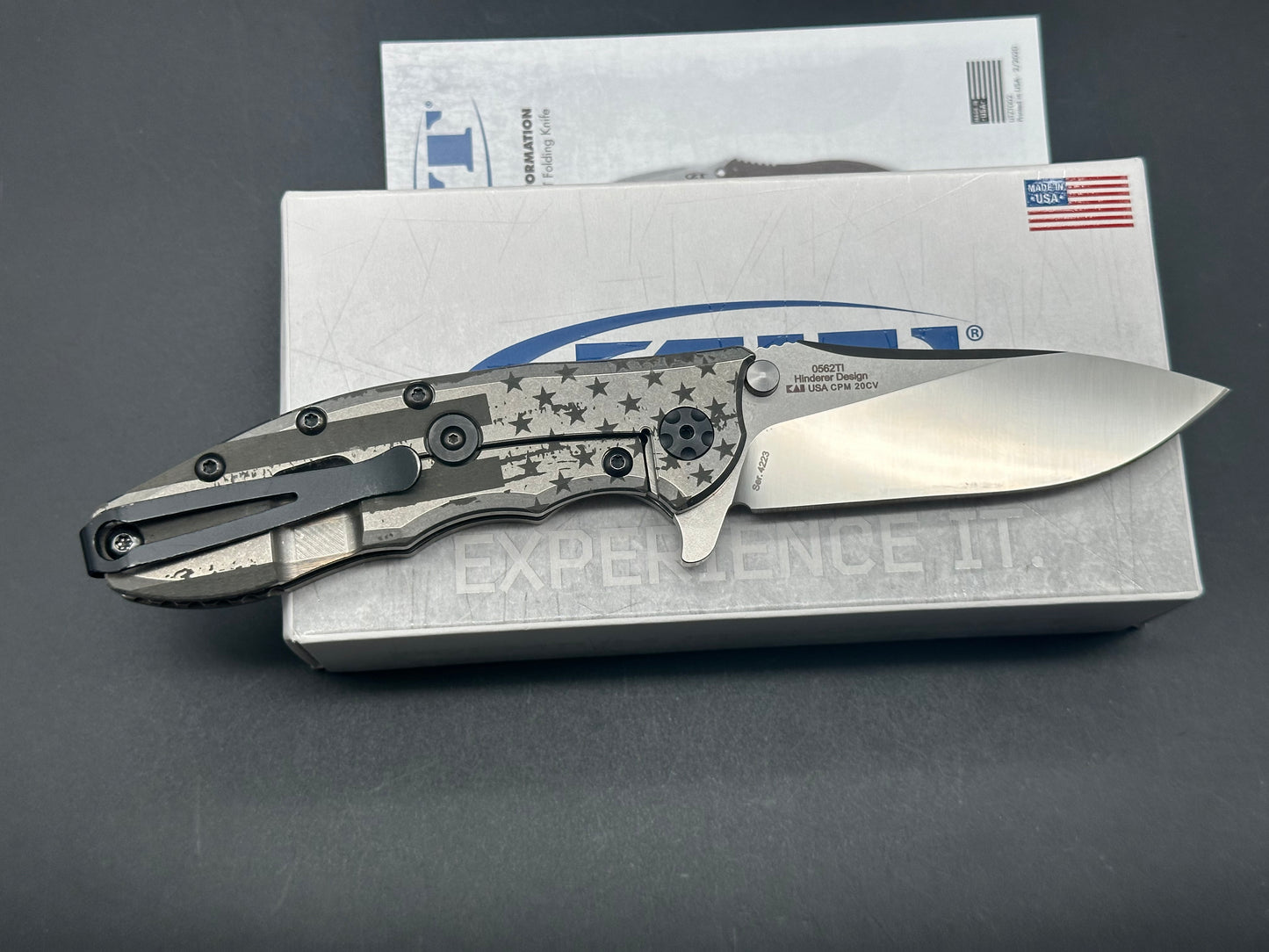 Zero Tolerance ZT0562ti Custom Ano Stars n Stripes (We the People) on the blade