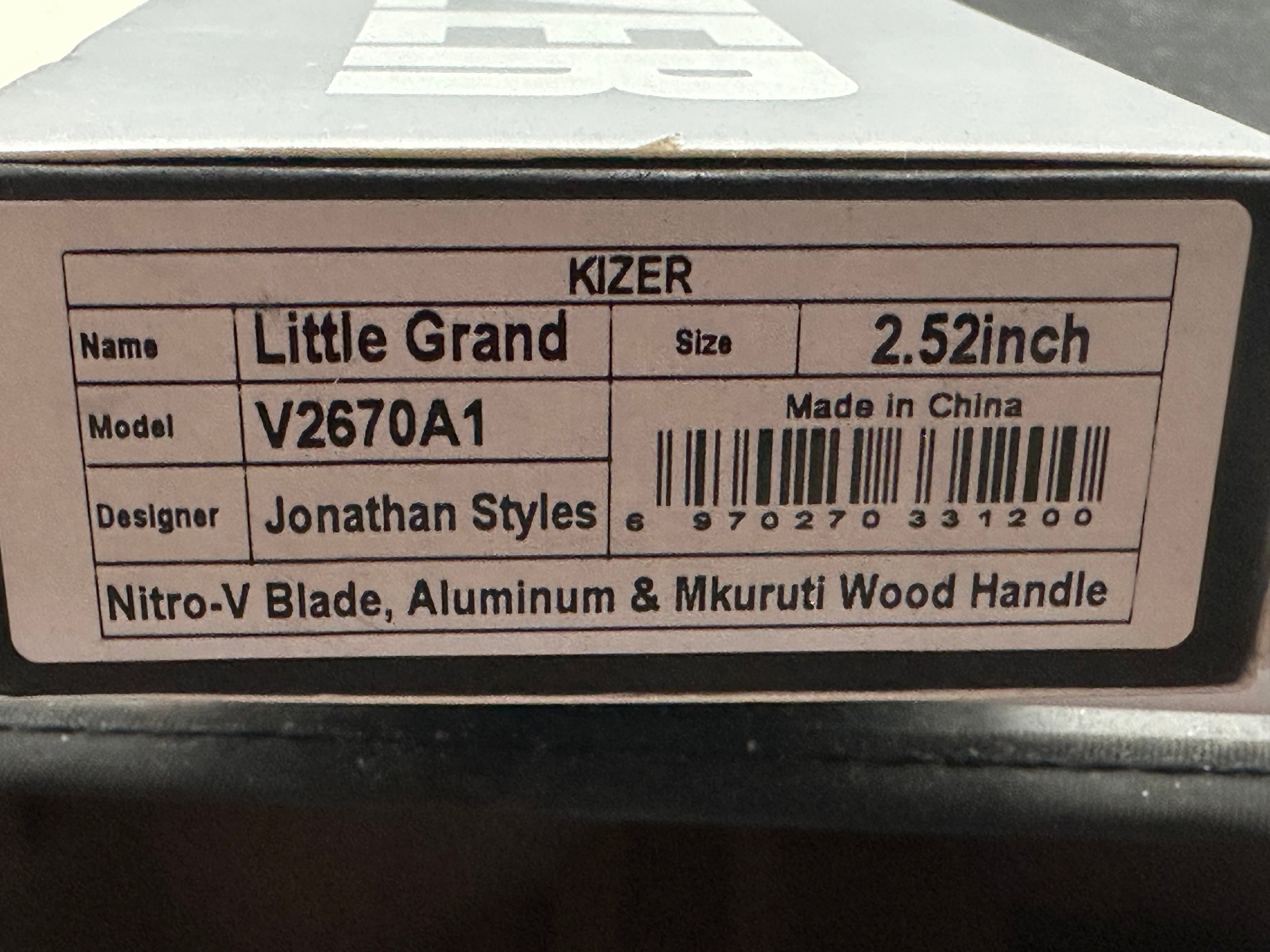 KIZER LITTLE GRAND FOLDING KNIFE ALUMINUM/MKURUTI WOOD HANDLE NITRO-V DROP POINT PLAIN EDGE