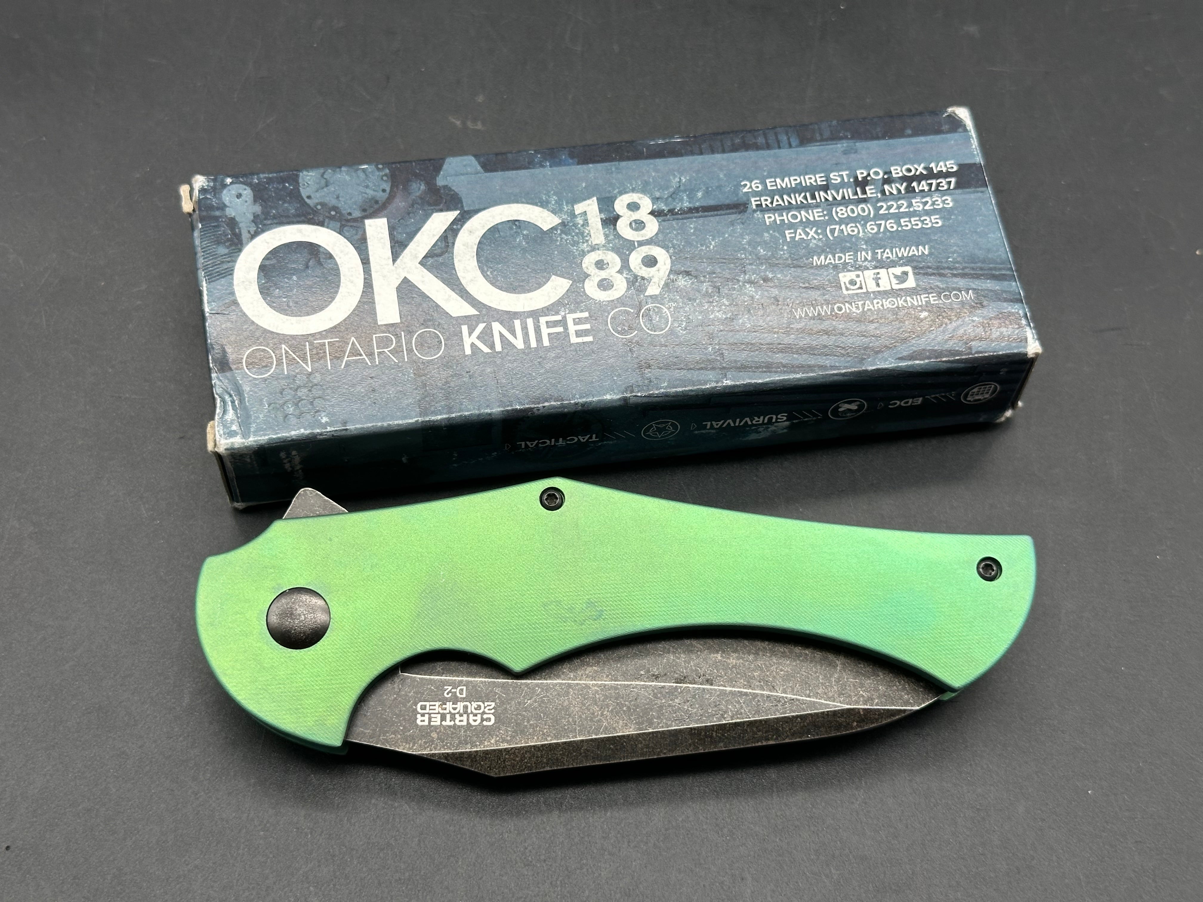 Robert Carter OKC 2quared titanium handle with custom anno with D2 steel blade