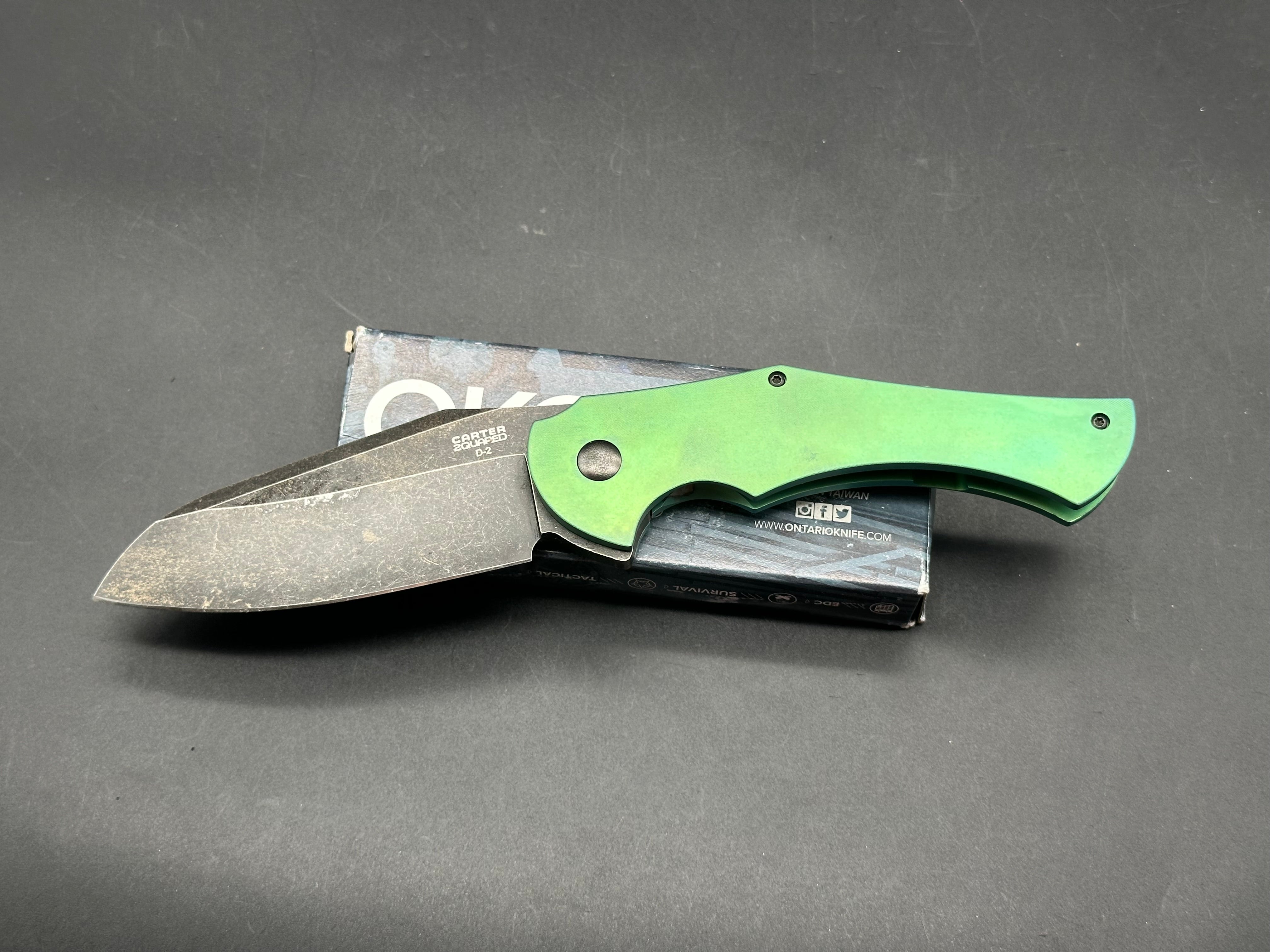 Robert Carter OKC 2quared titanium handle with custom anno with D2 steel blade