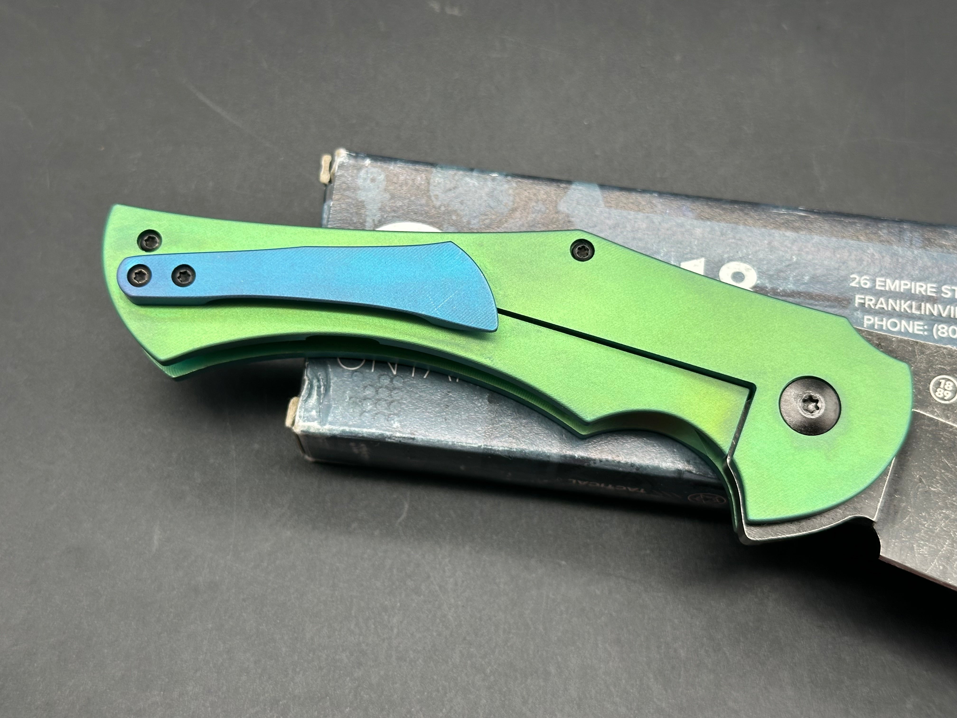 Robert Carter OKC 2quared titanium handle with custom anno with D2 steel blade