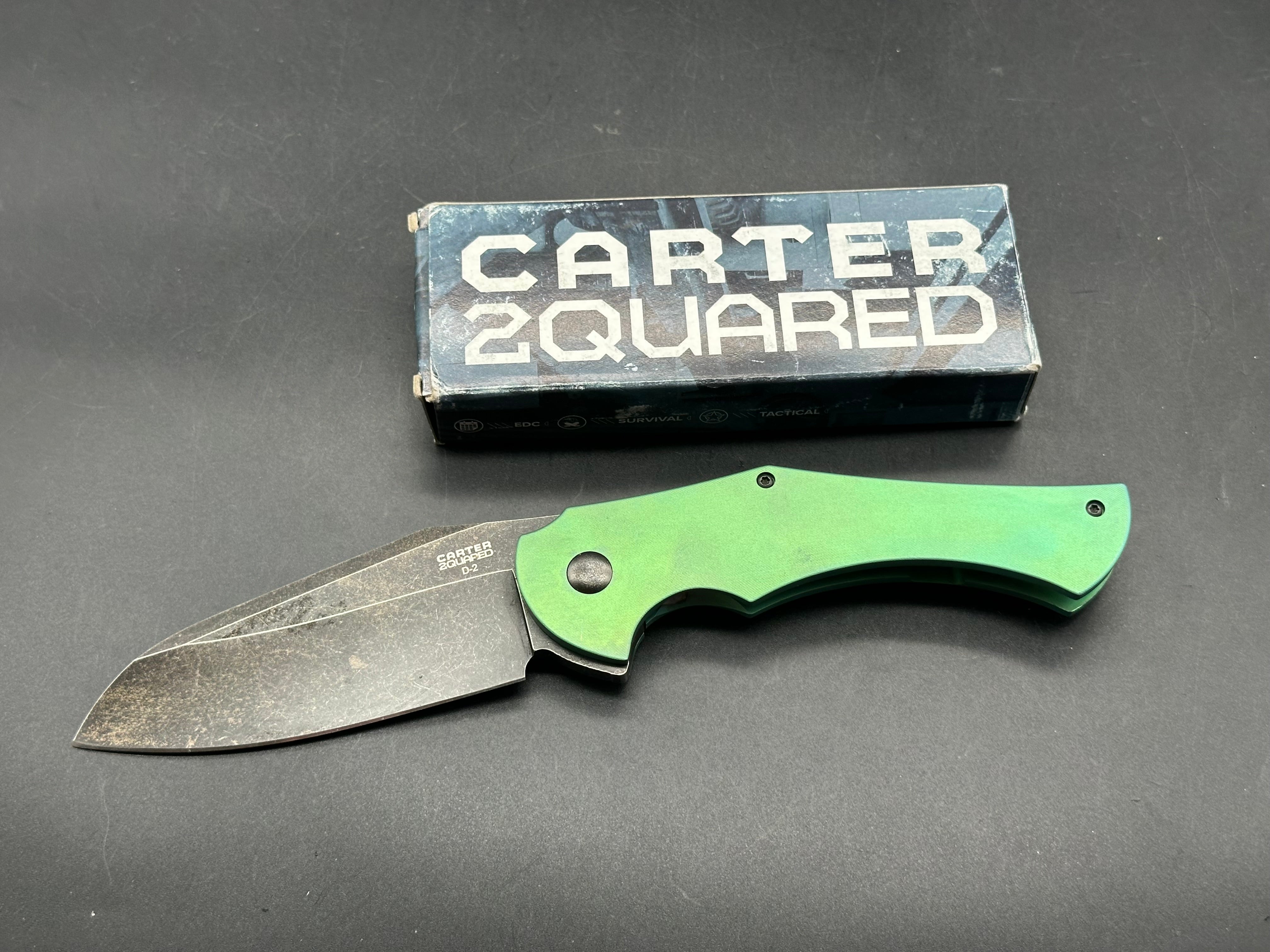 Robert Carter OKC 2quared titanium handle with custom anno with D2 steel blade