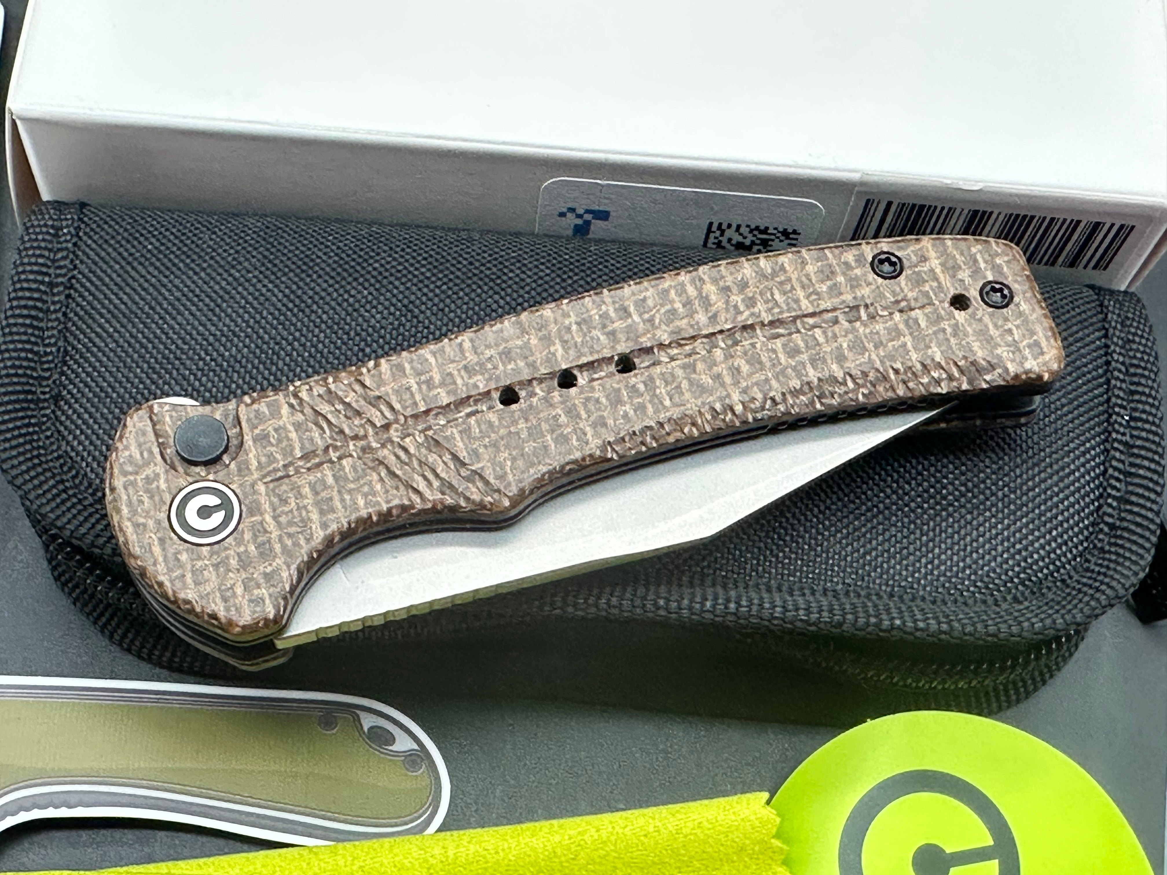 CIVIVI COGENT FOLDING KNIFE BROWN MICARTA HANDLE 14C28N CLIP POINT PLAIN EDGE SILVER BEAD BLAST FINISH