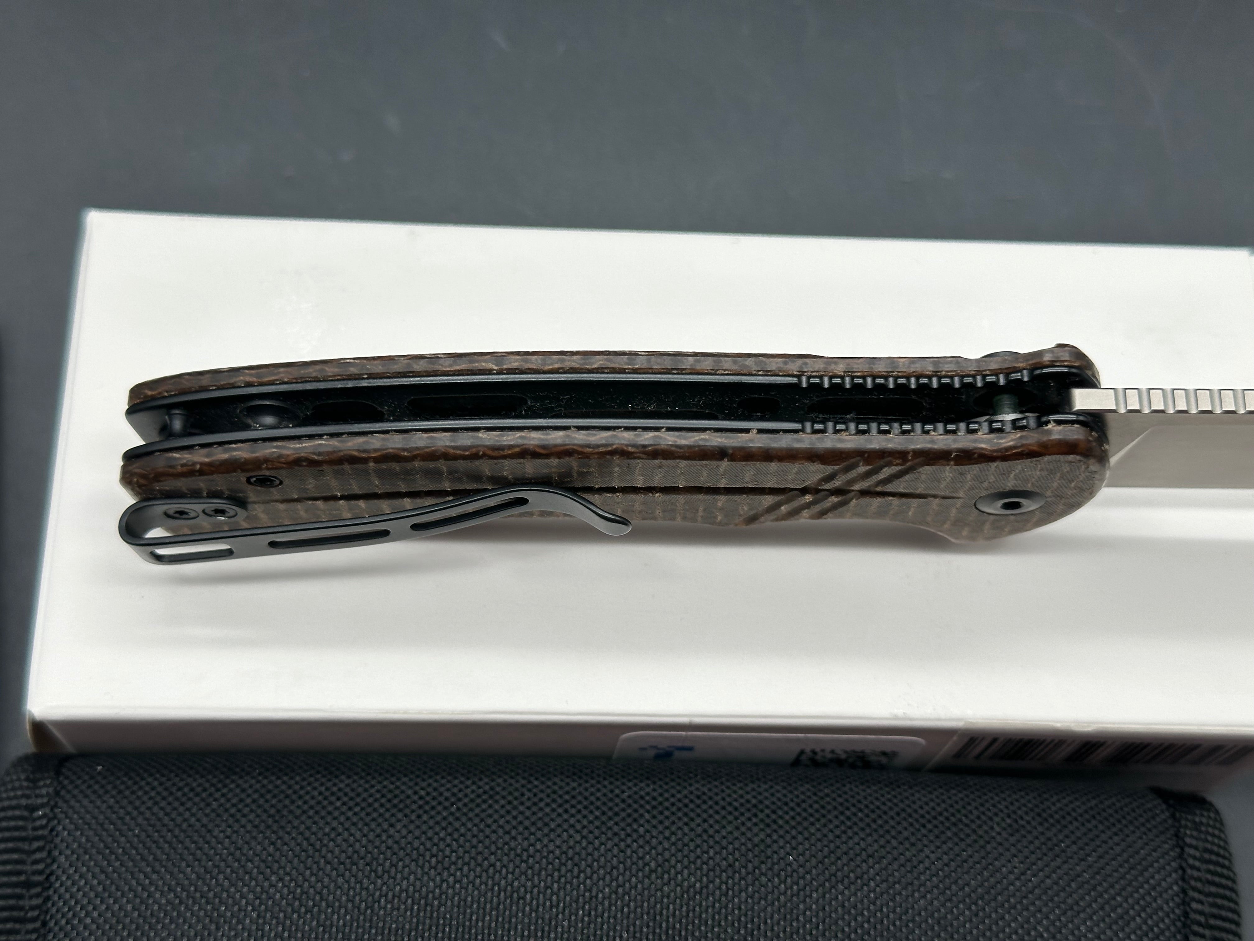 CIVIVI COGENT FOLDING KNIFE BROWN MICARTA HANDLE 14C28N CLIP POINT PLAIN EDGE SILVER BEAD BLAST FINISH