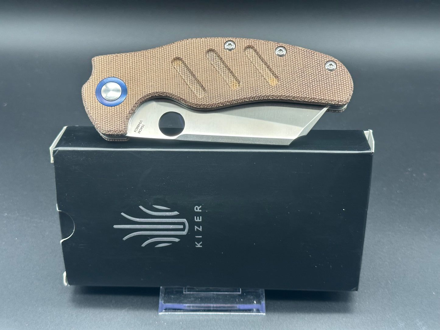 Kizer Sheepdog XL brown micarta scales (modded by Hilltop Knives)