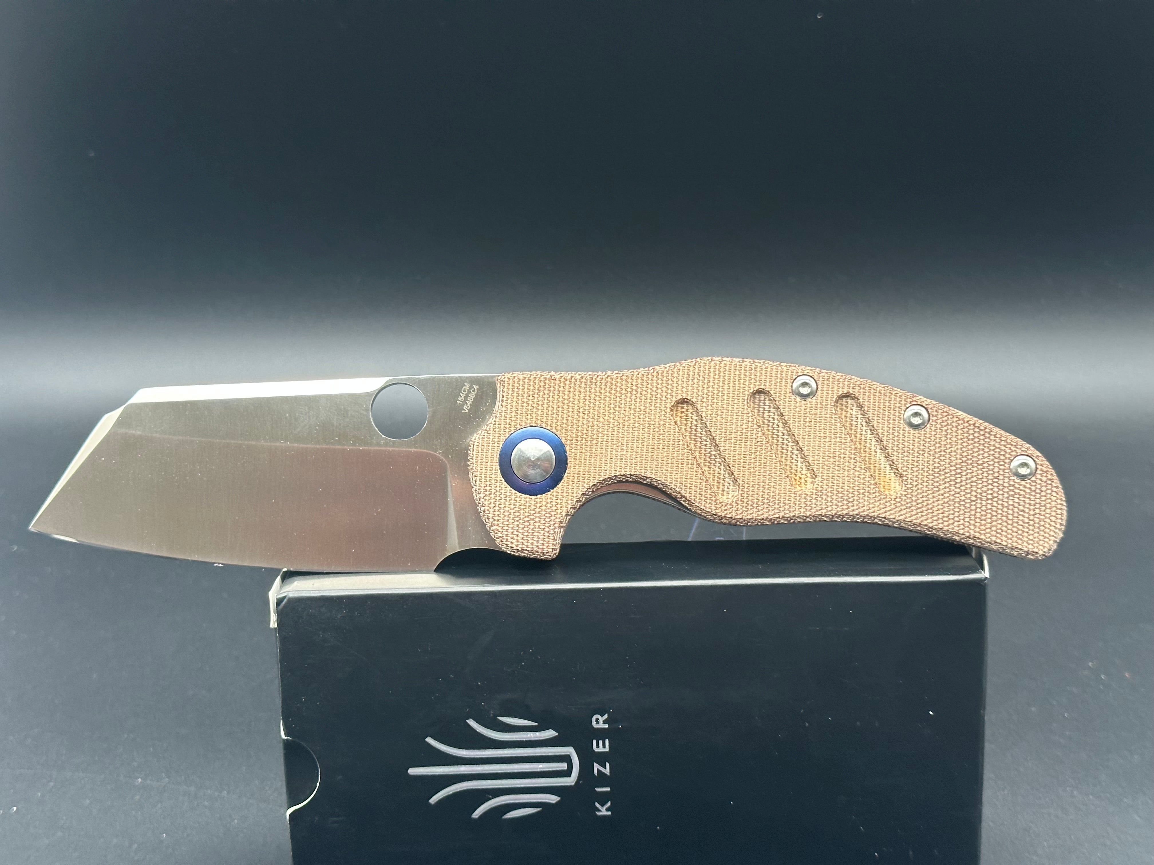 Kizer Sheepdog XL brown micarta scales (modded by Hilltop Knives ...