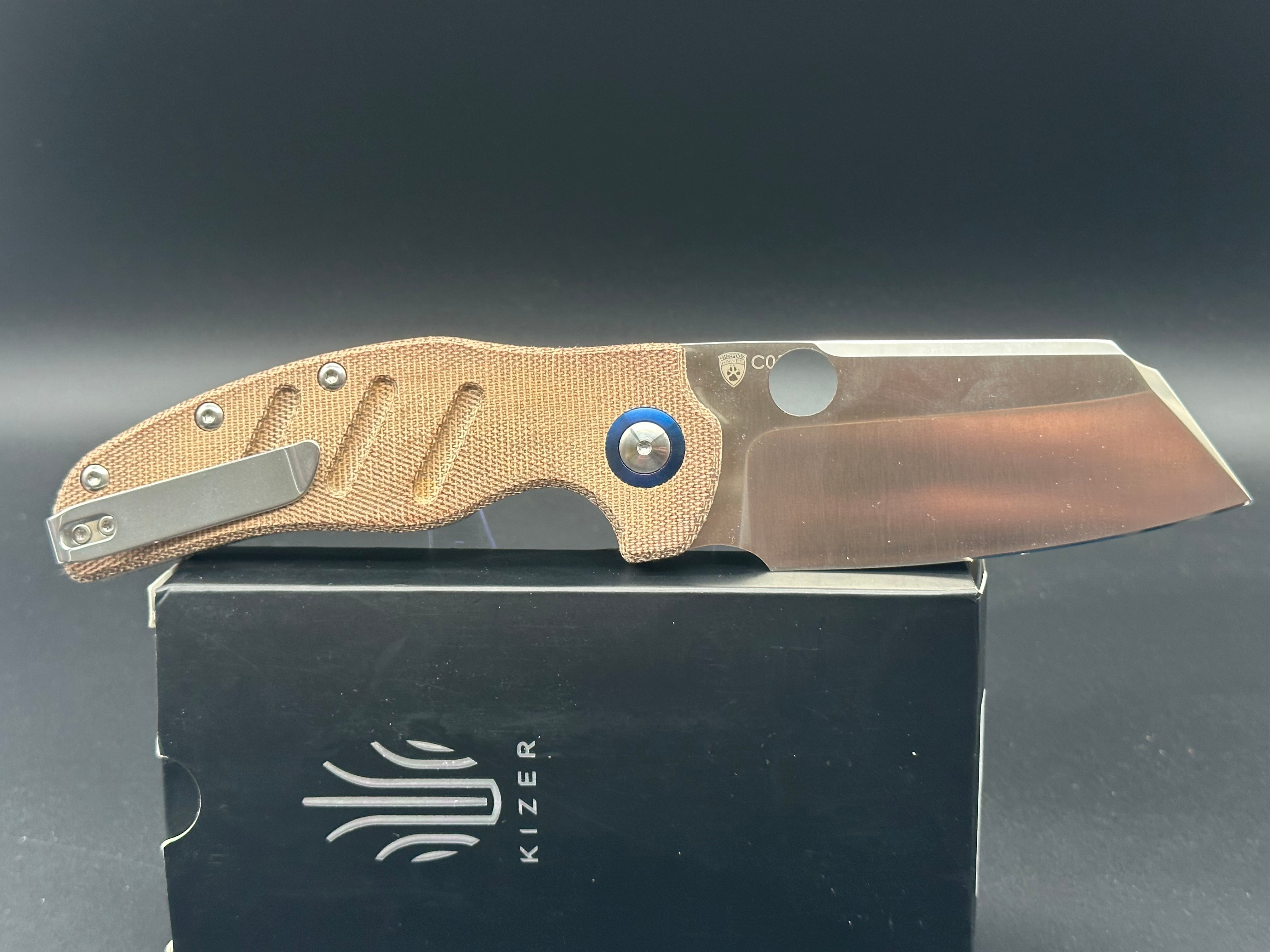 Kizer Sheepdog XL brown micarta scales (modded by Hilltop Knives)