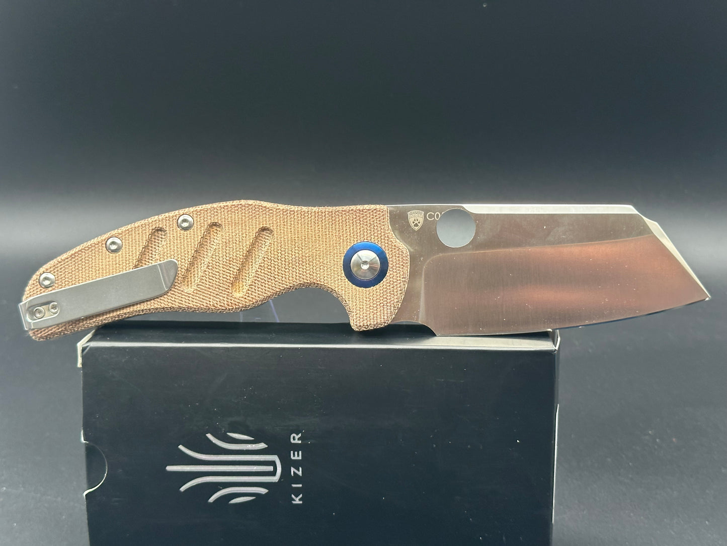 Kizer Sheepdog XL brown micarta scales (modded by Hilltop Knives)