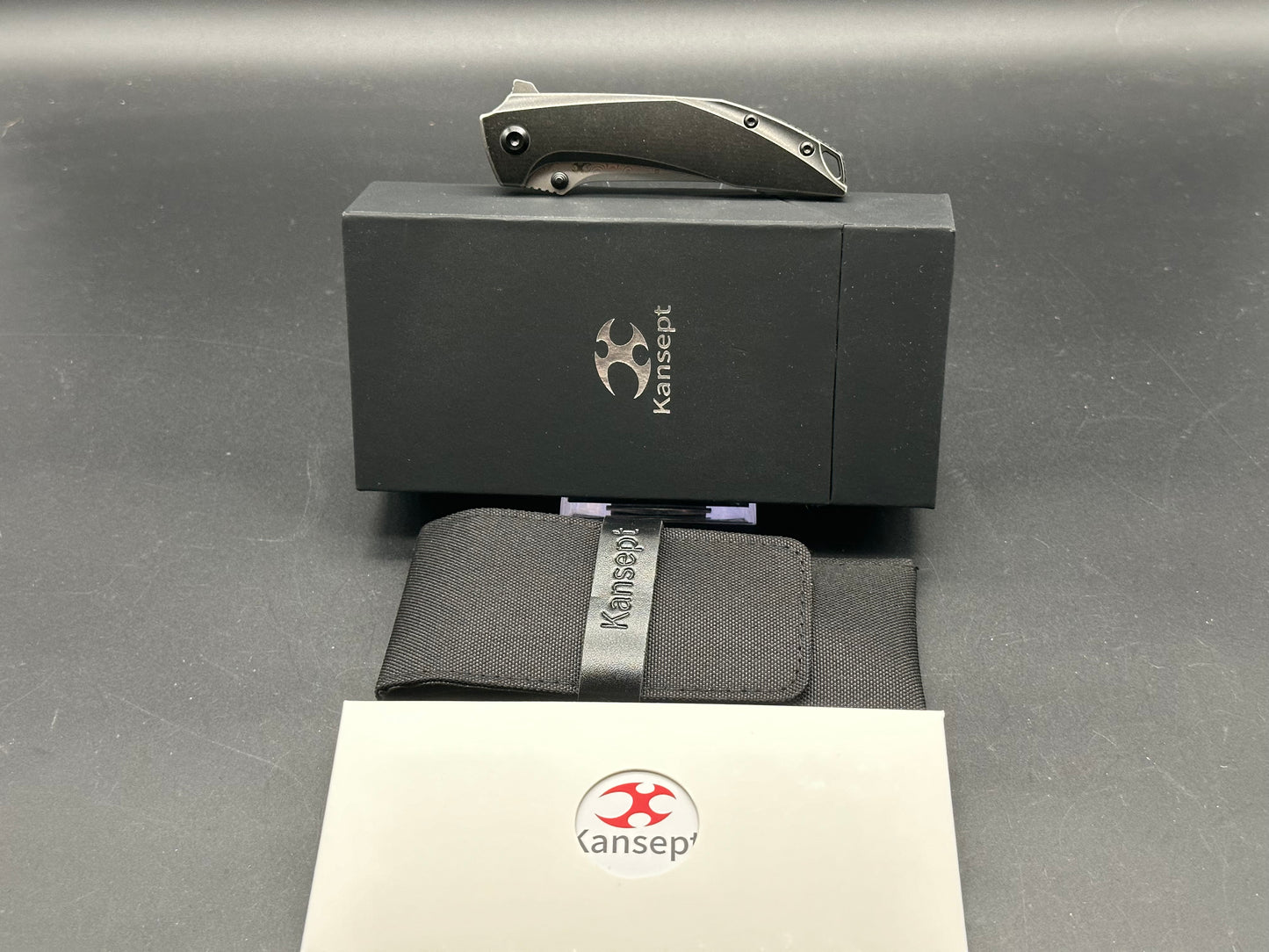 KANSEPT BAKU FOLDING KNIFE TITANIUM HANDLE DAMASCUS PLAIN EDGE