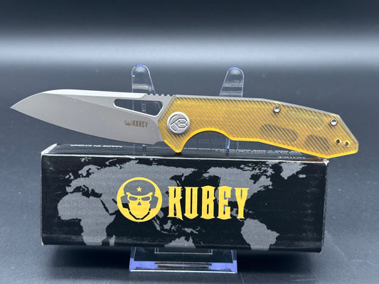 KUBEY VAGRANT LINER LOCK FOLDING KNIFE ULTEM HANDLE 14C28N SHEEPSFOOT PLAIN EDGE SANDBLAST FINISH KU291Q