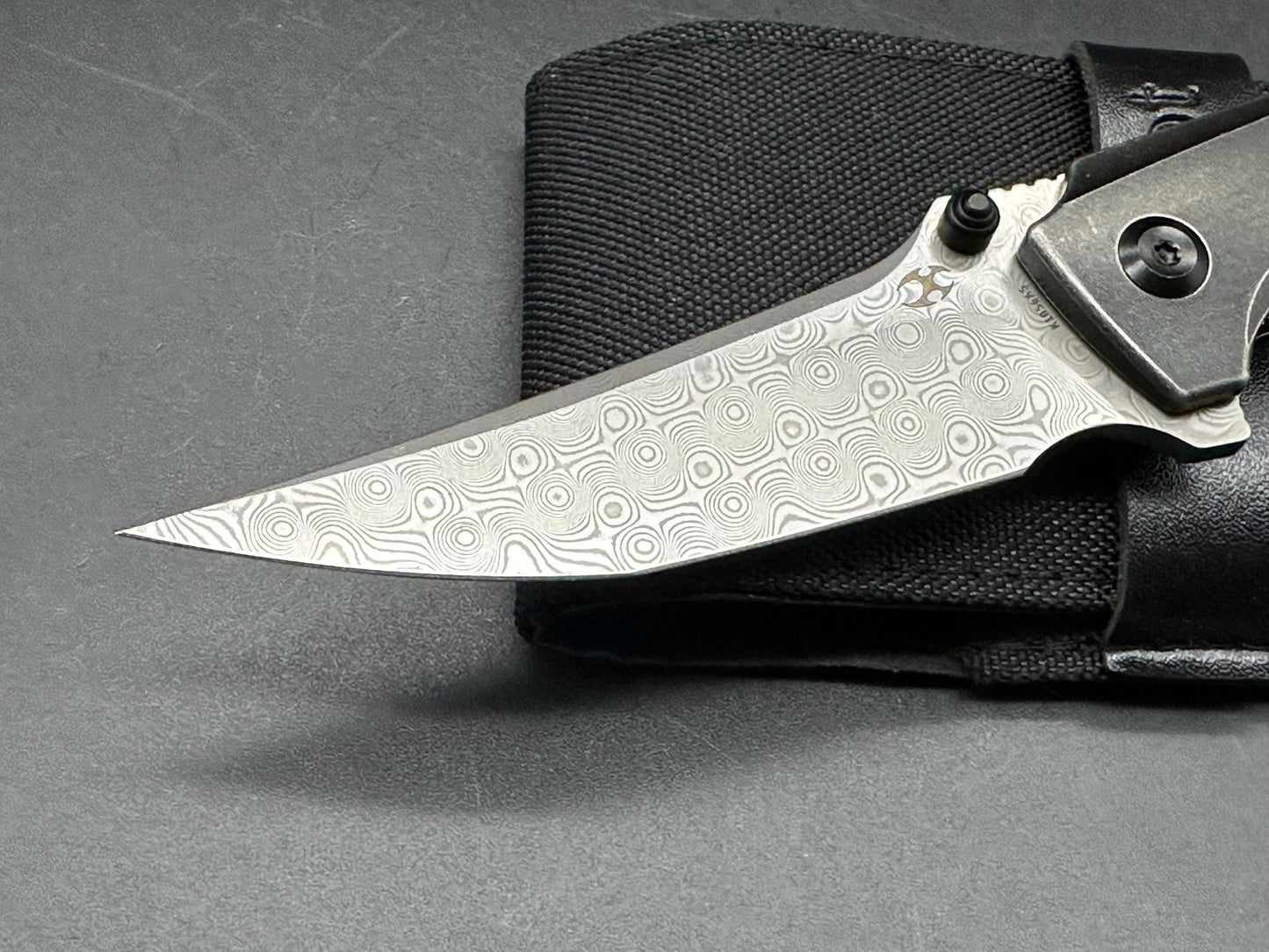 KANSEPT BAKU FOLDING KNIFE TITANIUM HANDLE DAMASCUS PLAIN EDGE