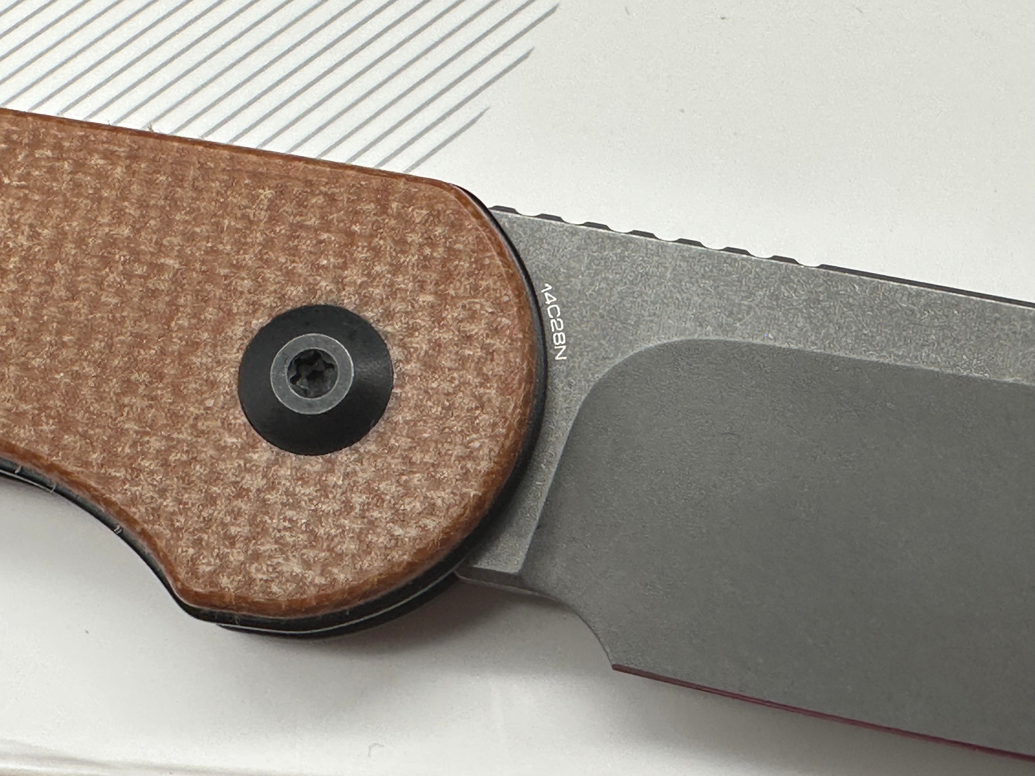 Civivi Elementum button lock brown micarta scales 14c28n blade