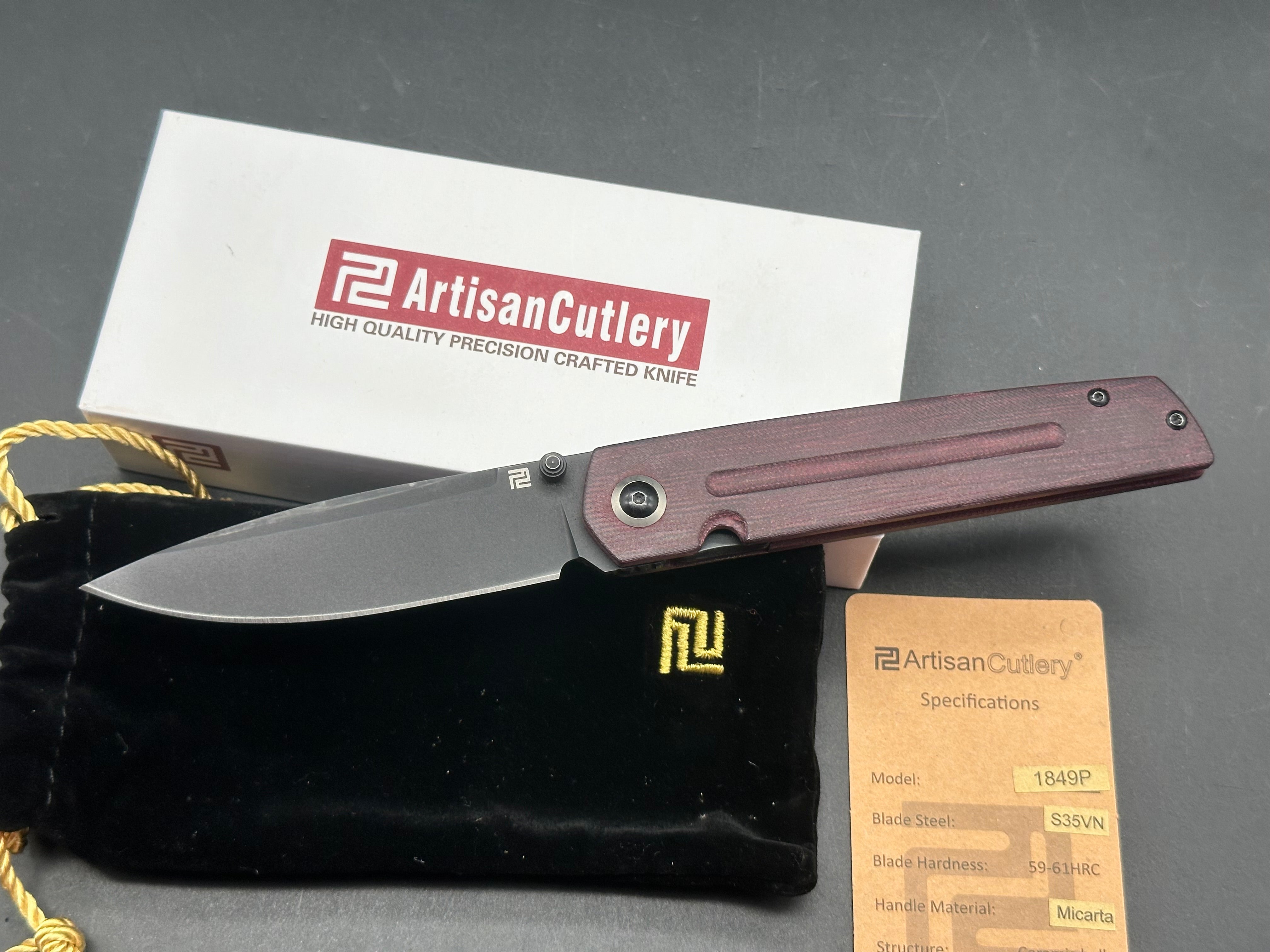 ARTISAN CUTLERY SIRIUS FRONT FLIPPER DRC MICARTA HANDLE S35VN DROP POINT