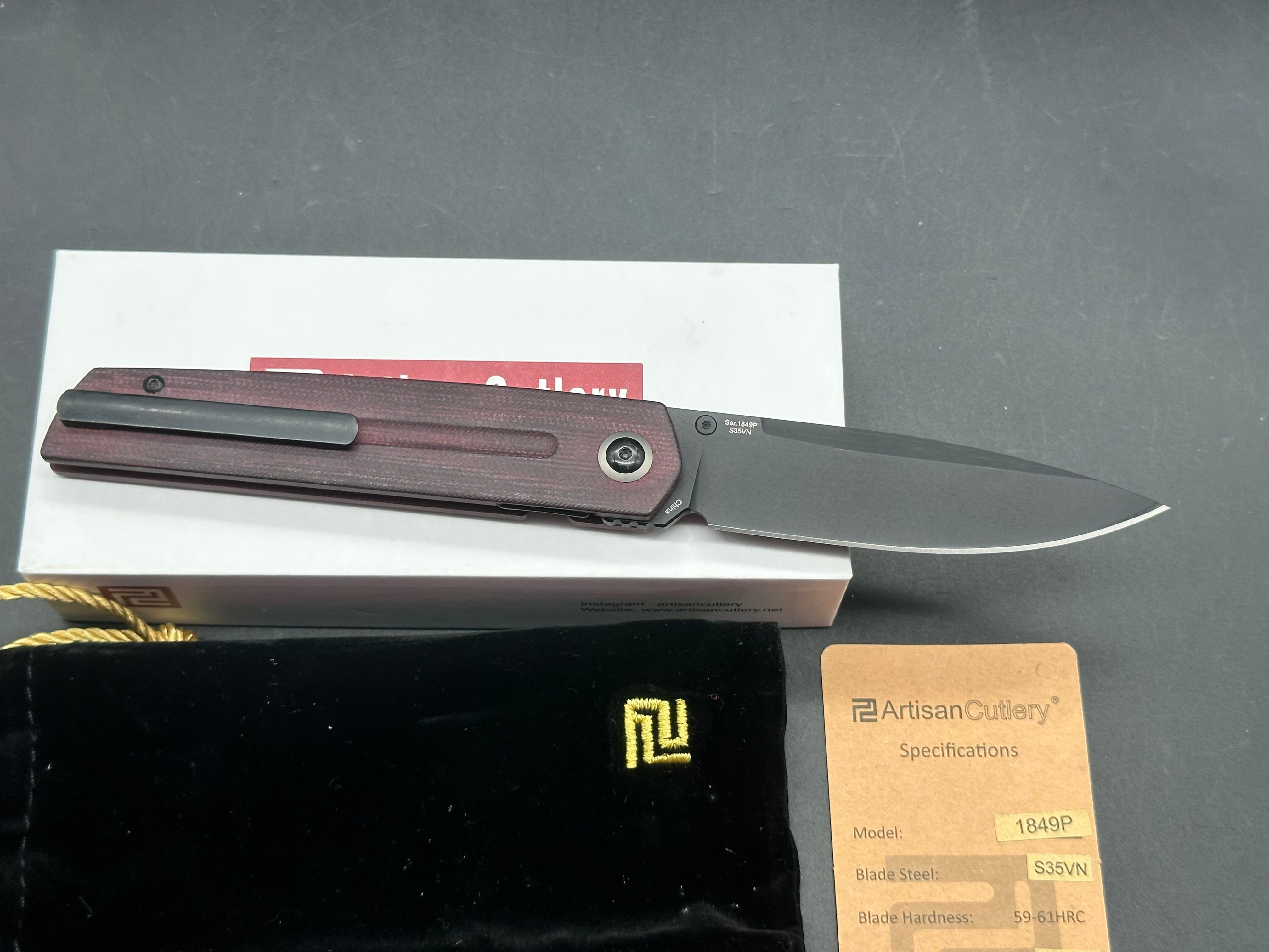 ARTISAN CUTLERY SIRIUS FRONT FLIPPER DRC MICARTA HANDLE S35VN DROP POINT