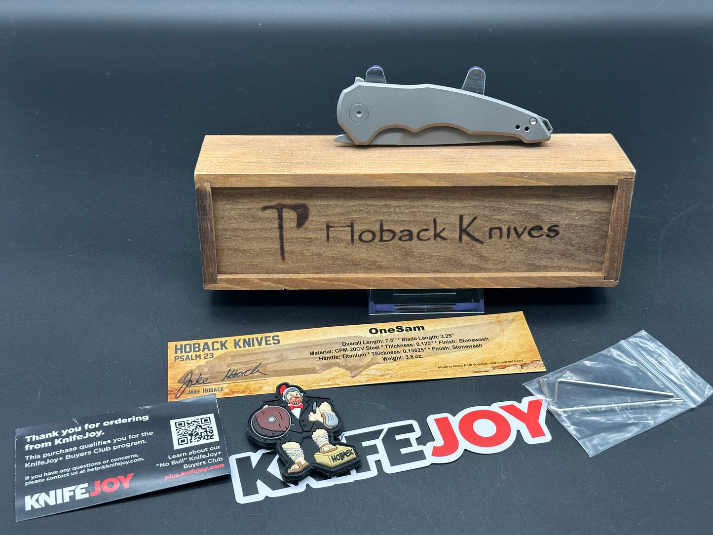 Jake Hoback Knives OneSam Frame Lock Knife Stonewash Titanium(3.25" Stonewash)