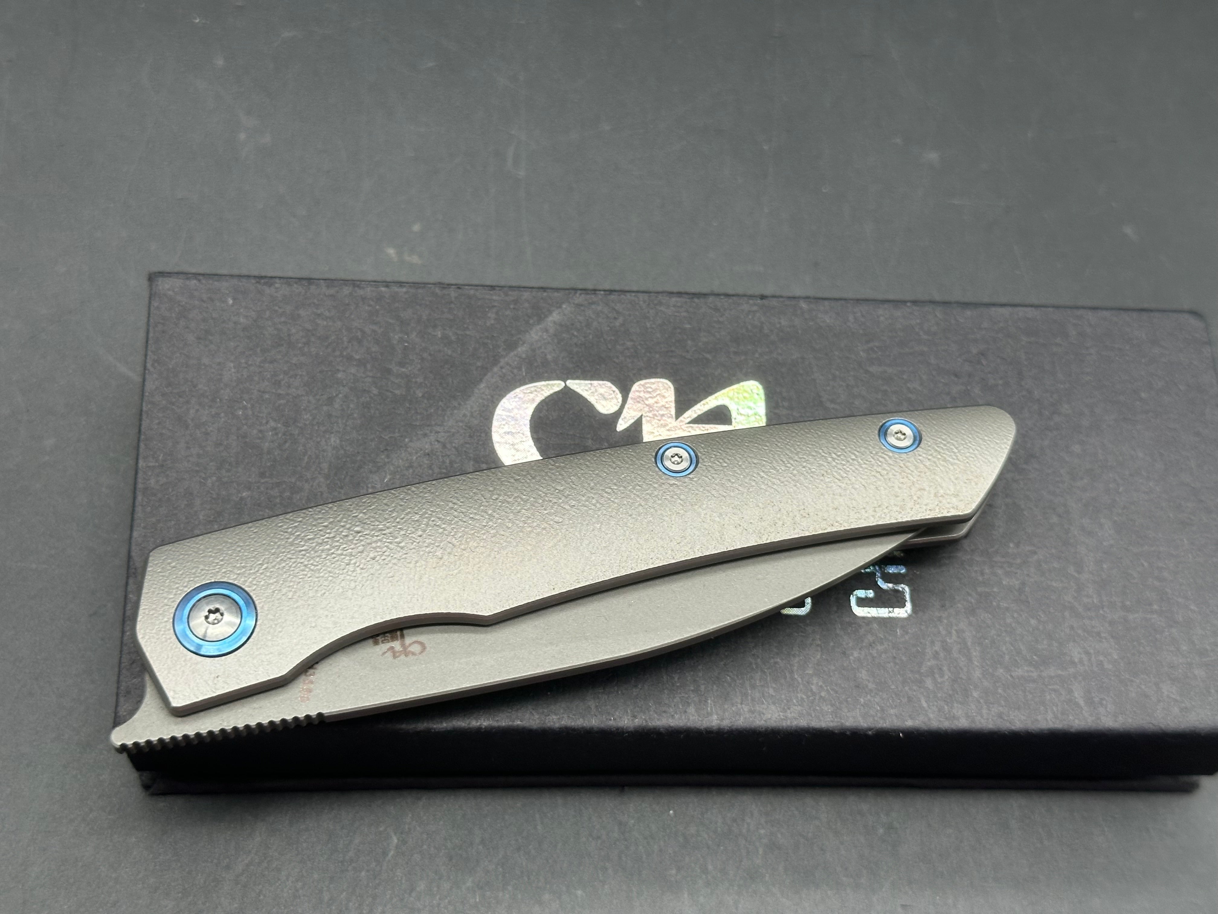 CH Knives CH3550 3.75" Stonewash M390 Blade Titanium Handle Folding Knife