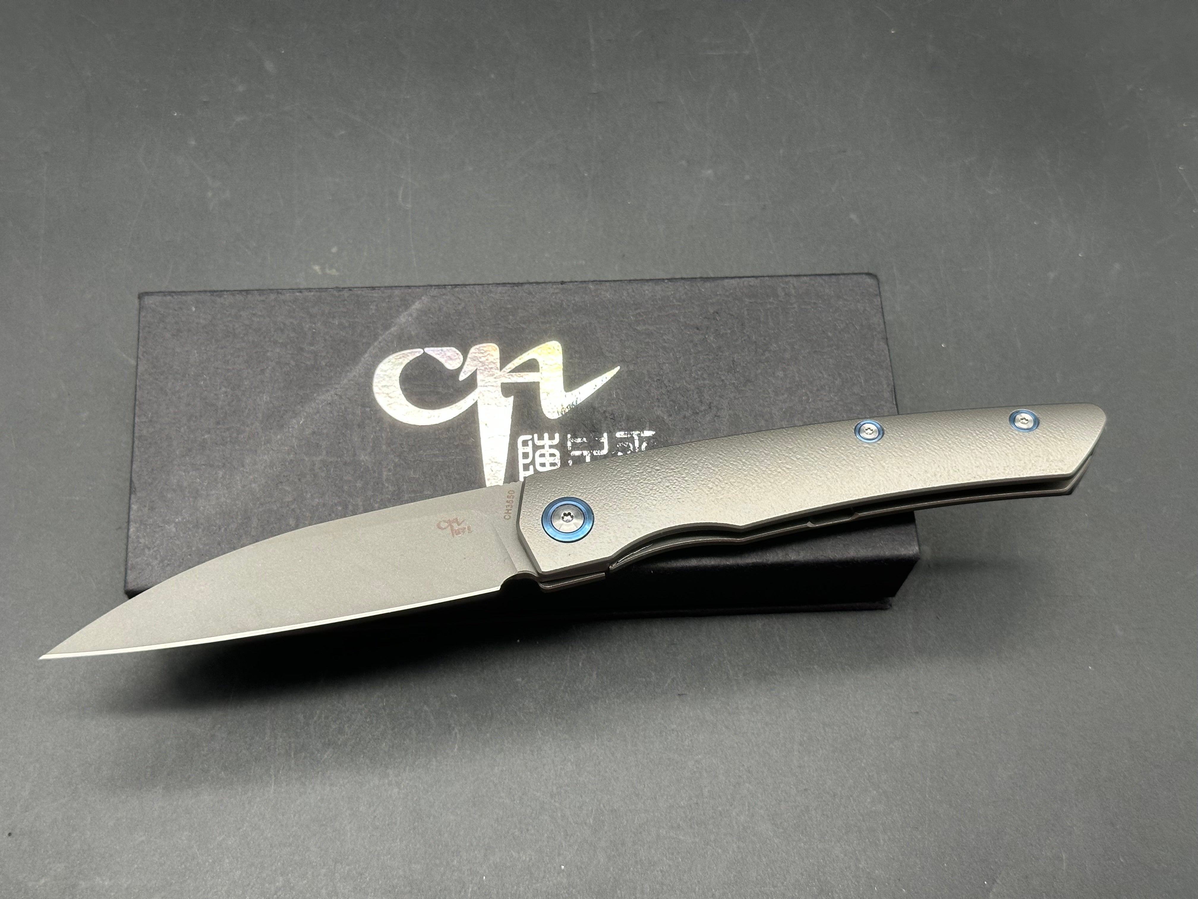 CH Knives CH3550 3.75" Stonewash M390 Blade Titanium Handle Folding Knife