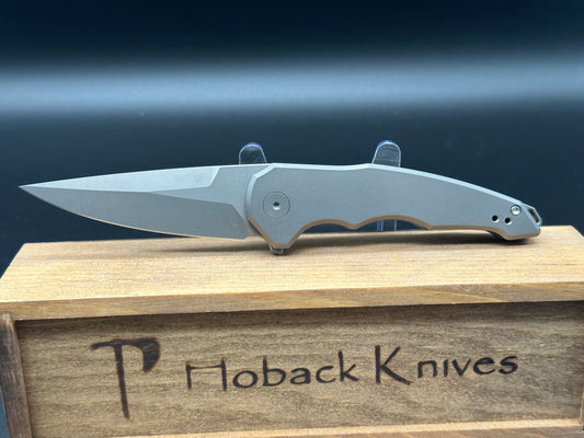 Jake Hoback Knives OneSam Frame Lock Knife Stonewash Titanium(3.25" Stonewash)