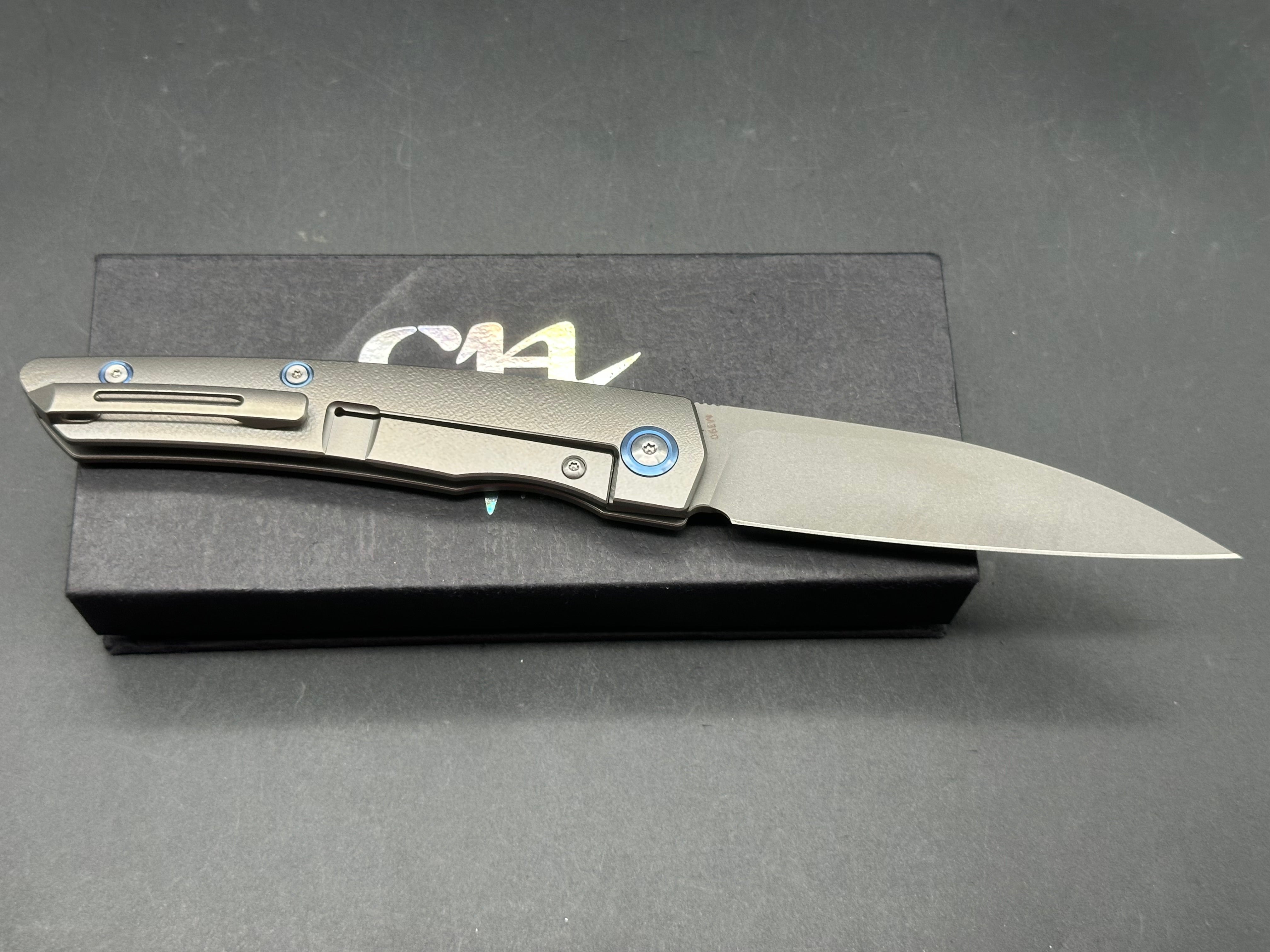 CH Knives CH3550 3.75" Stonewash M390 Blade Titanium Handle Folding Knife